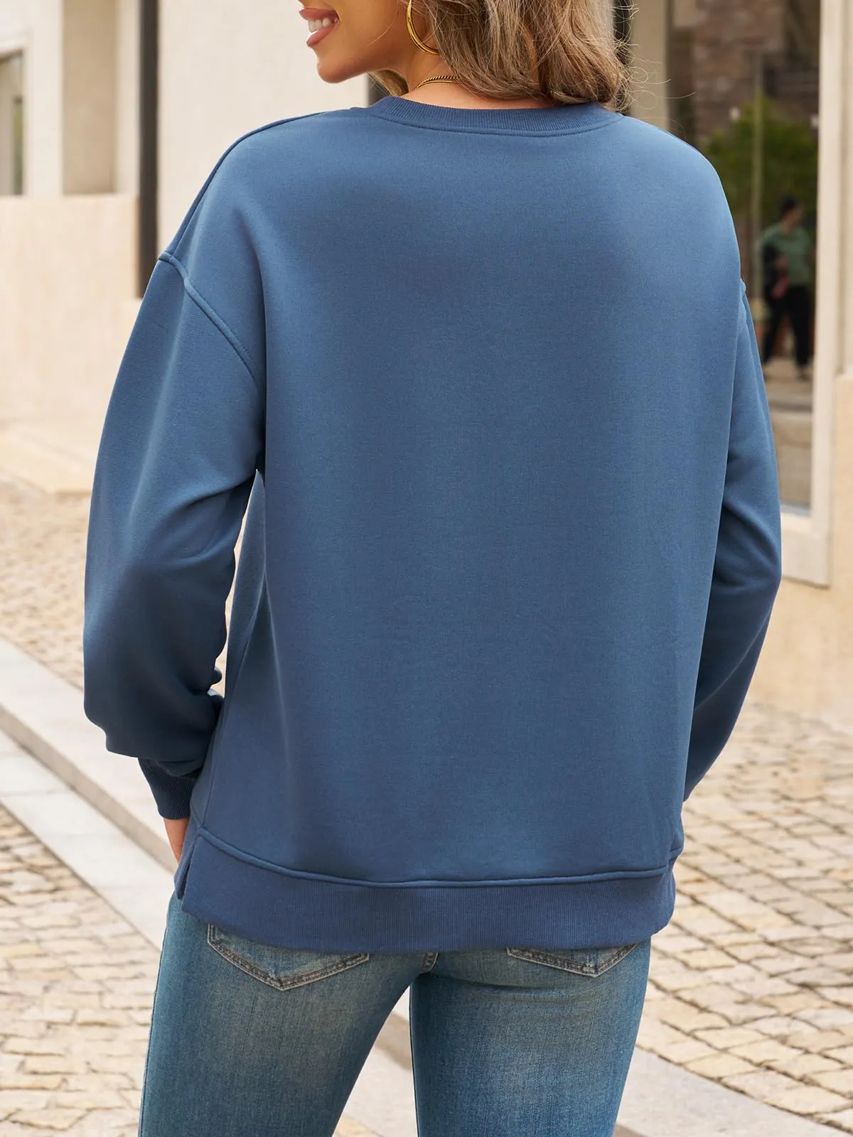 Cicy Bell Maglione da Donna a Maniche Lunghe, Felpa Elegante, Basic, Girocollo, Casual, Tops, Blu mare, M - immagine 3