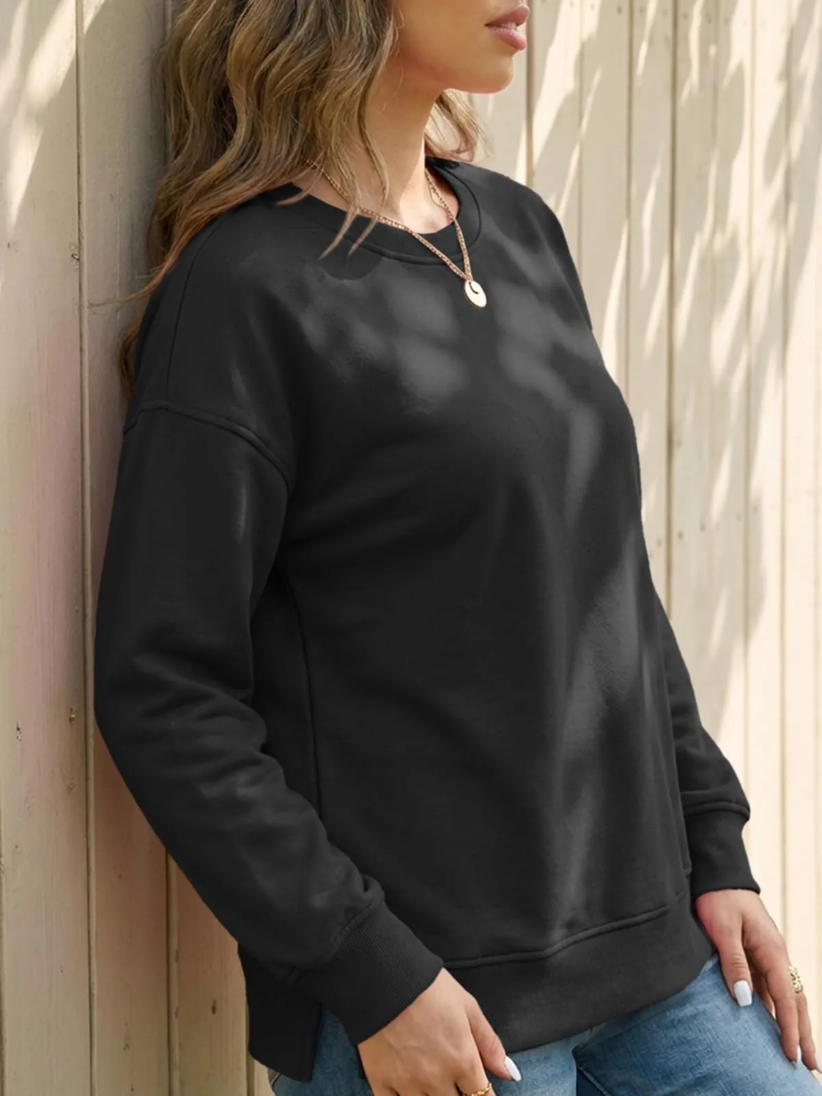 Cicy Bell Maglione da Donna a Maniche Lunghe, Felpa Elegante, Basic, Girocollo, Casual, Tops, Nero/1, L - immagine 2
