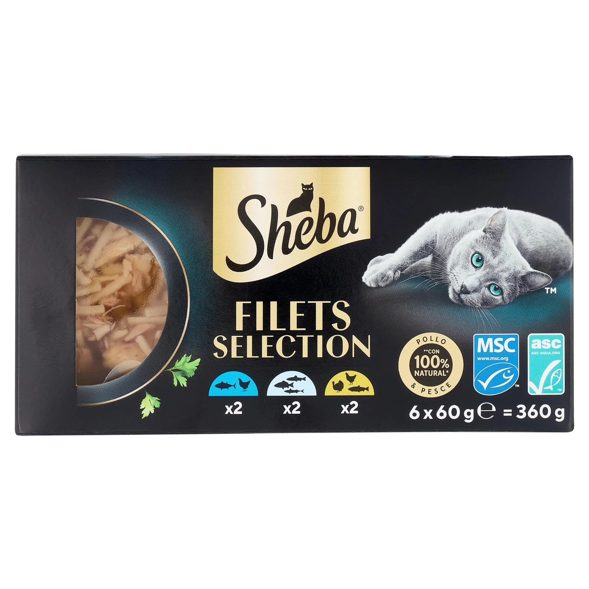 Cibo per gatti adulti SHEBA Filets gusti assortiti in salsa Vaschette 6x60g - immagine 1