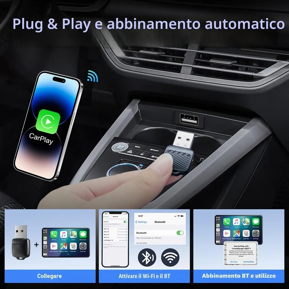 sunweyer Adattatore Wireless CarPlay & Android Auto Mini S30 - immagine 6