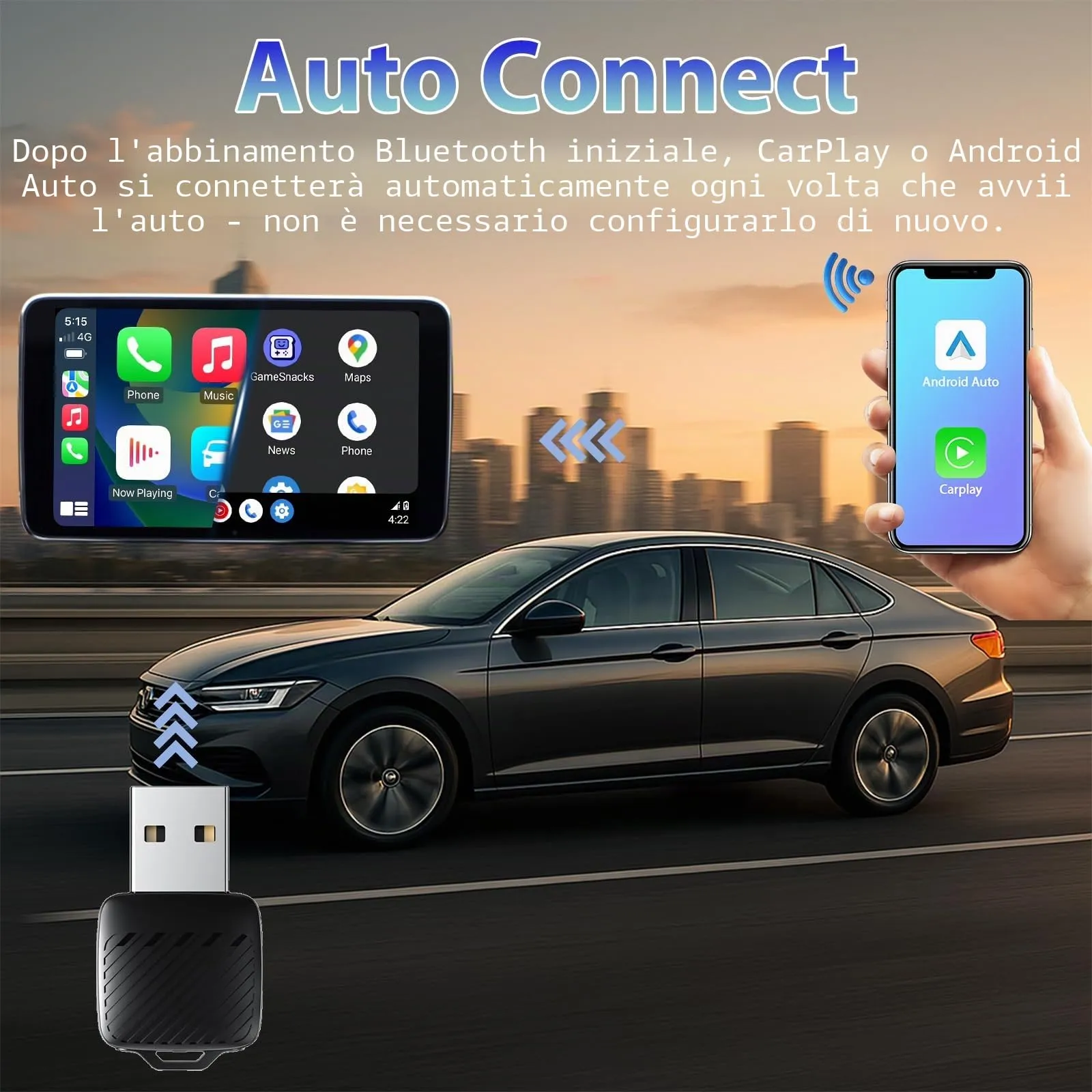 sunweyer Adattatore Wireless CarPlay & Android Auto Mini S30 - immagine 7