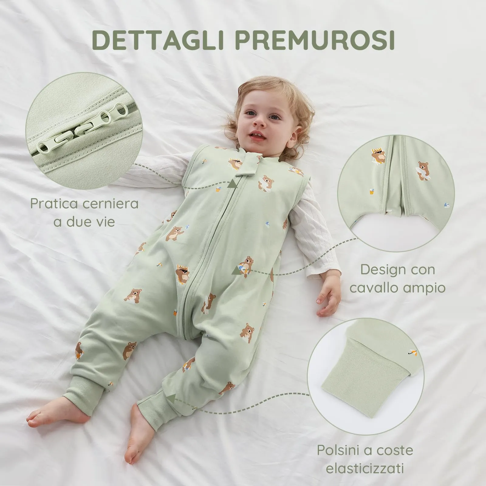 Mosebears Sacco Nanna 1 Tog per Bambini - Leggermente Imbottito Cotone Traspirante,primaverile e autunno(95cm(3-4 anni)) - immagine 6