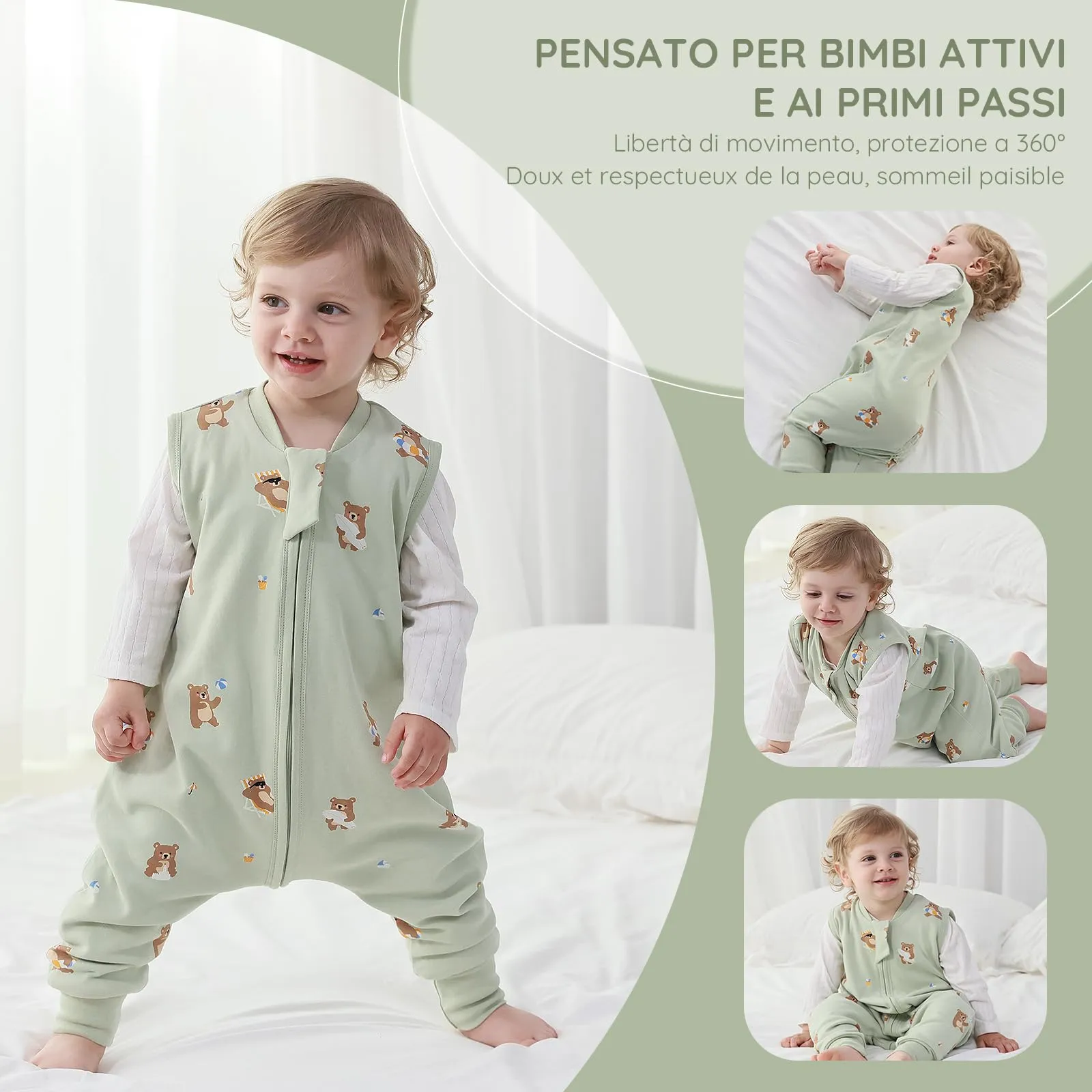 Mosebears Sacco Nanna 1 Tog per Bambini - Leggermente Imbottito Cotone Traspirante,primaverile e autunno(95cm(3-4 anni)) - immagine 7