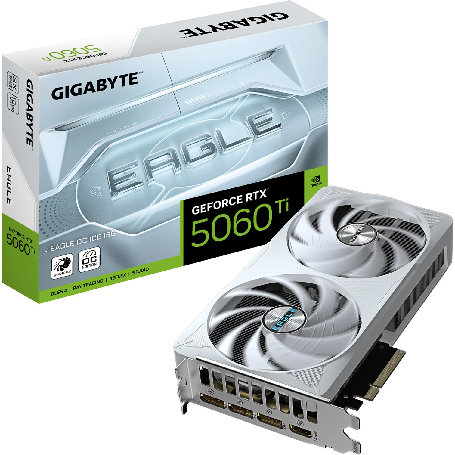 GeForce RTX 5060 Ti EAGLE OC ICE 16G Scheda Grafica – 16 GB GDDR7, 128 bit, PCI-E 5.0, 2617 MHz Frequenza del core, 3 x DisplayPort, 1 x HDMI, GV-N506TEAGLEOC ICE-16GD - immagine 1