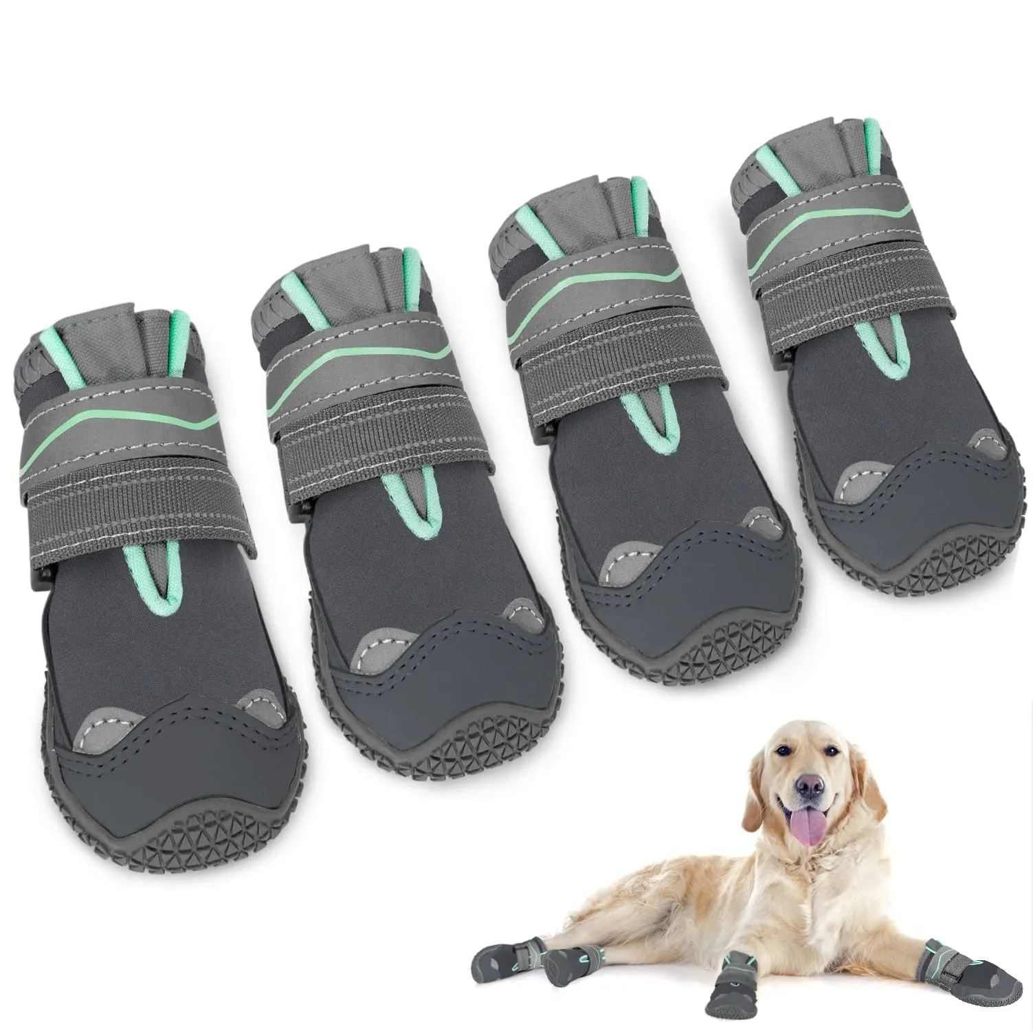 SlowTon Scarpe per Cani Protezione Zampe, Scarpe Impermeabili per Cani con Suola Antiscivolo, Chiusura Regolabile in Riflettente Stivali Invernali per Cani di Piccola, Media e Grande Taglia - immagine 1