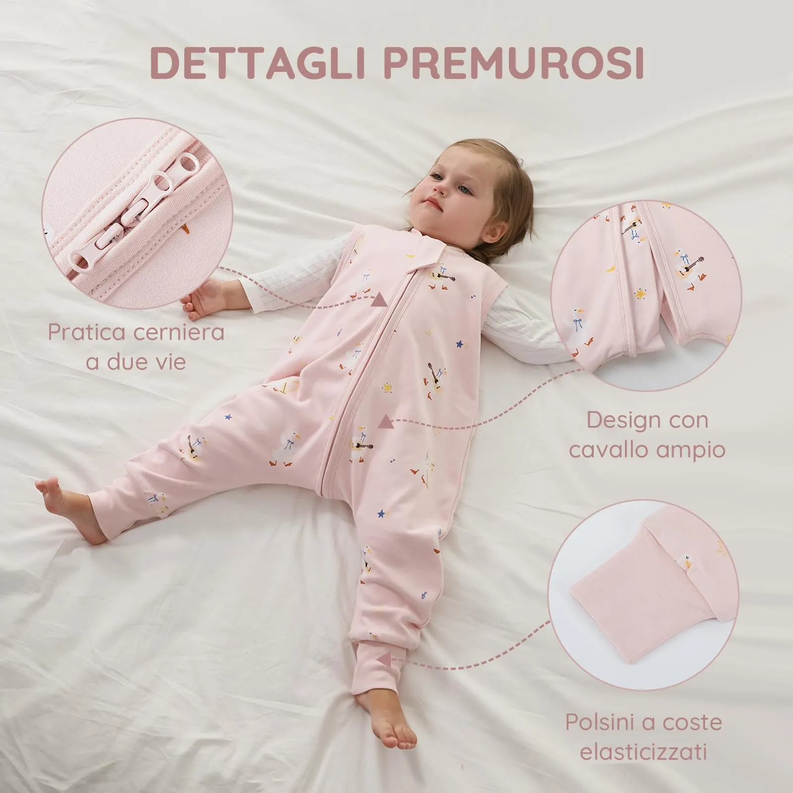 Mosebears Sacco Nanna 1 Tog per Bambini - Leggermente Imbottito Cotone Traspirante,primaverile e autunno(95cm(3-4 anni)) - immagine 6
