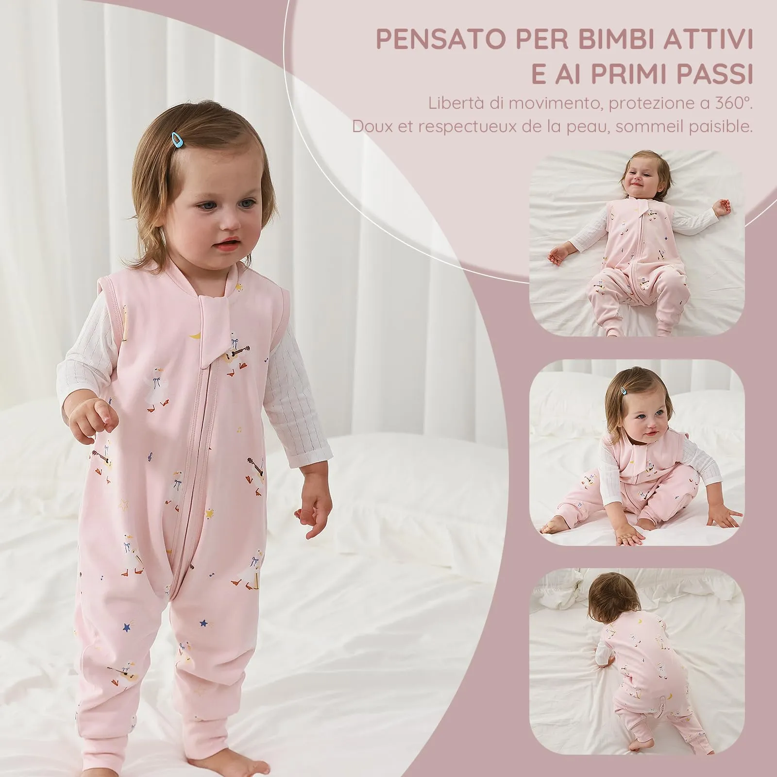 Mosebears Sacco Nanna 1 Tog per Bambini - Leggermente Imbottito Cotone Traspirante,primaverile e autunno(95cm(3-4 anni)) - immagine 7