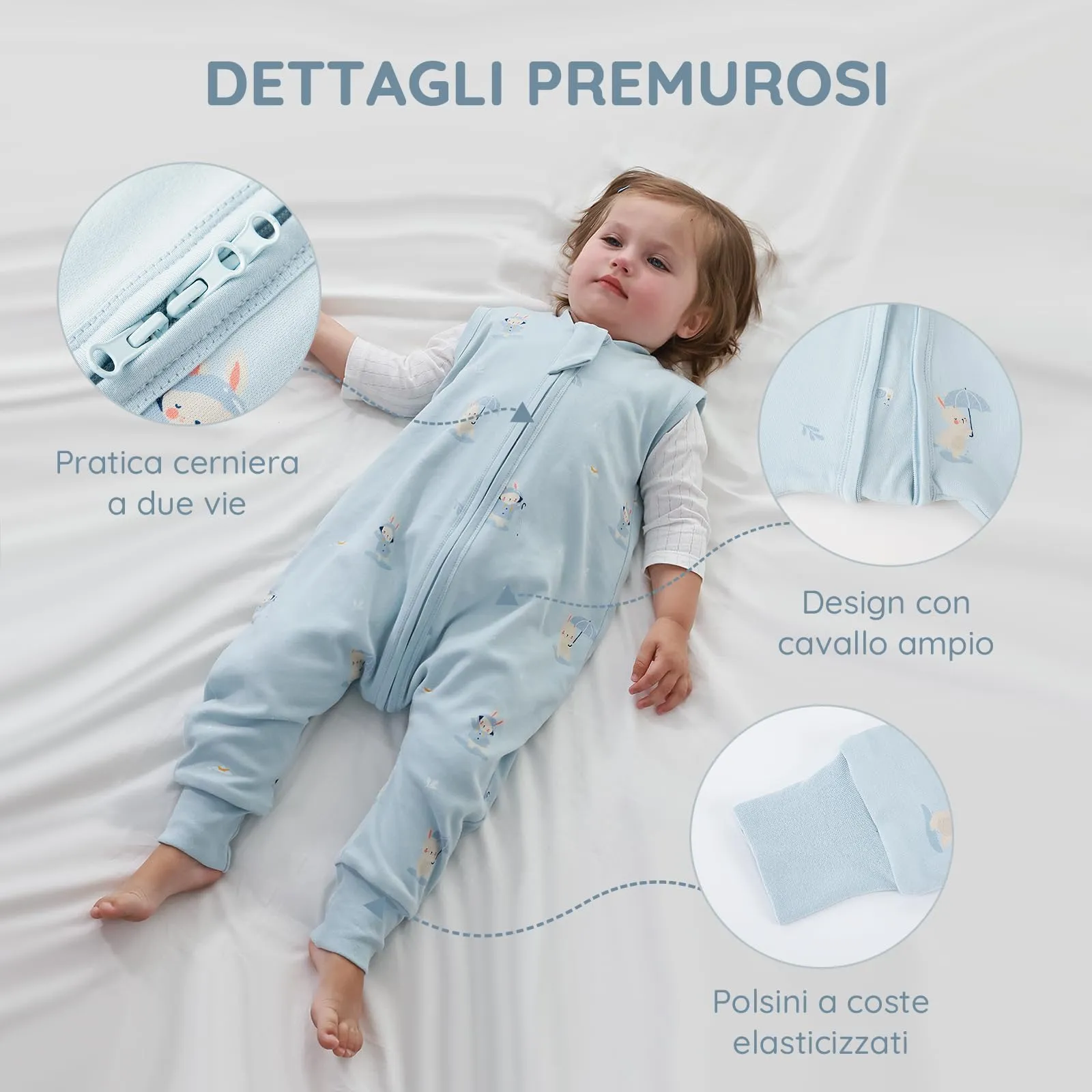 Mosebears Sacco Nanna 1 Tog per Bambini - Leggermente Imbottito Cotone Traspirante,primaverile e autunno(85cm(2-3 anni)) - immagine 6