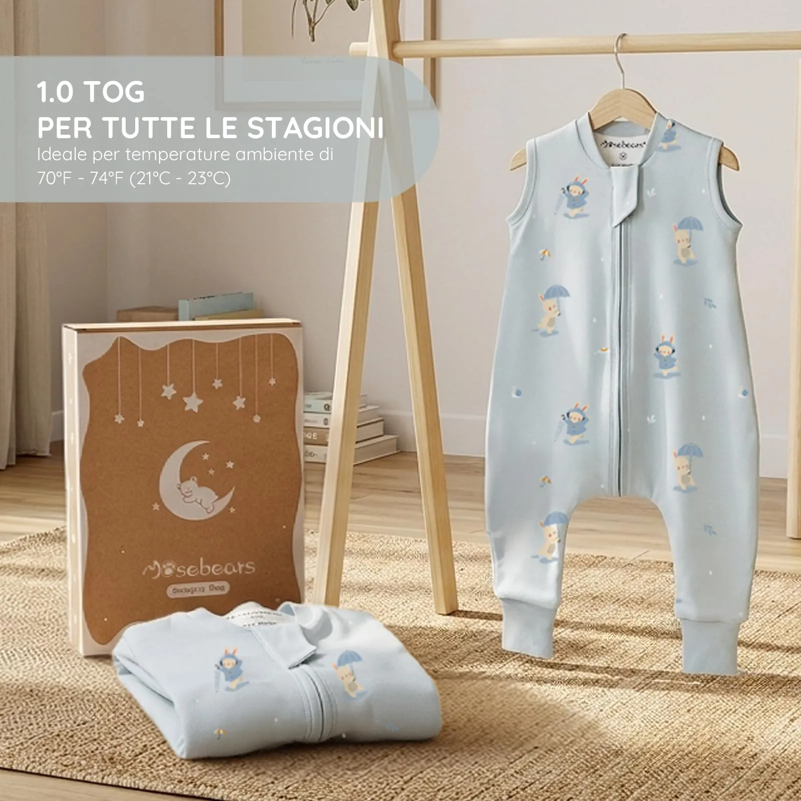 Mosebears Sacco Nanna 1 Tog per Bambini - Leggermente Imbottito Cotone Traspirante,primaverile e autunno(85cm(2-3 anni)) - immagine 8