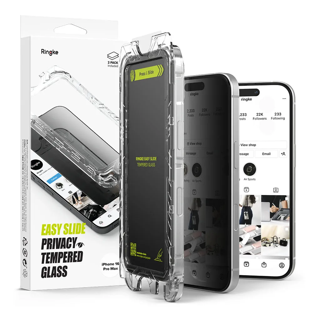 Protezione dello schermo della privacy Ringke Easy Slide per Apple iPhone 16 Pro Max, vetro protetto, colla completa, set 2 pezzi - immagine 1