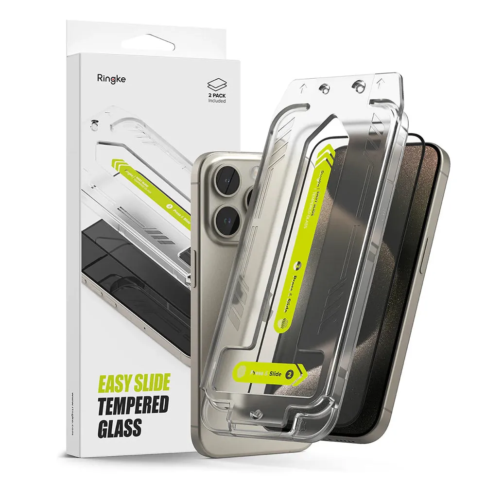 Ringke Easy Slide Screen Protector per Apple iPhone 16 Pro, colla completa, colla completa, set 2 pezzi, nero - immagine 1