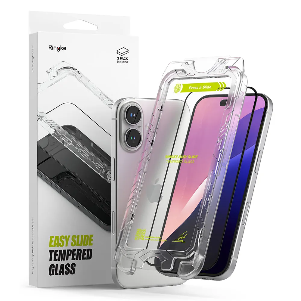 Pellicola Protettiva Schermo Ringke Easy Slide per Apple iPhone 16 / 15, Vetro Temperato, Full Glue, Set 2 pezzi, Nera - immagine 1