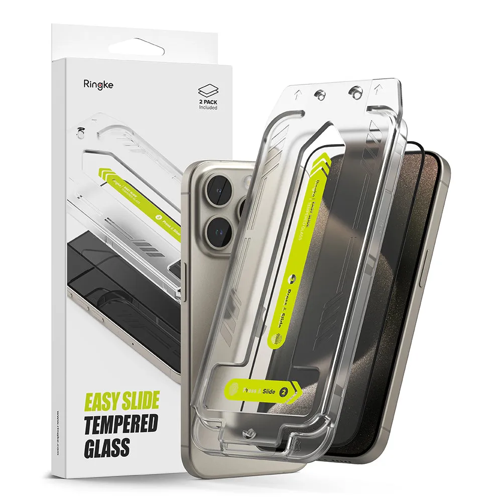 Ringke Easy Slide Screen Protector per Apple iPhone 15 Pro, colla completa, colla completa, set 2 pezzi, nero - immagine 1