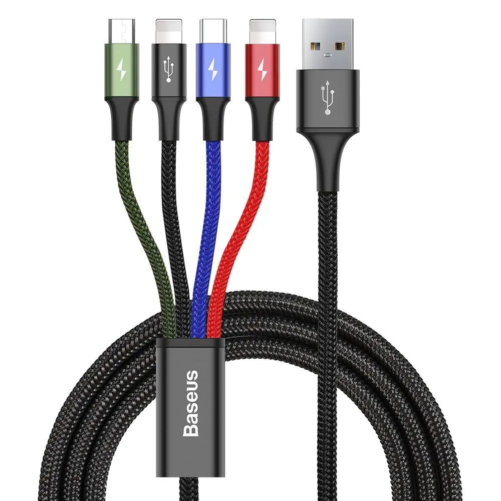 Cavo di Ricarica USB-A - 2 x Lightning / microUSB / USB-C Baseus Rapid 4in1, 20W, 1.2m, Nero CA1T4-A01 - immagine 1