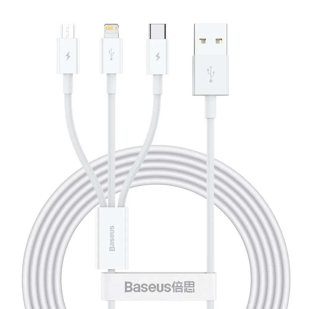 Cavo di Ricarica USB-A - Lightning / microUSB / USB-C Baseus Superior 3in1 Series, 20W, 1.2m, Bianco CAMLTYS-02 - immagine 1