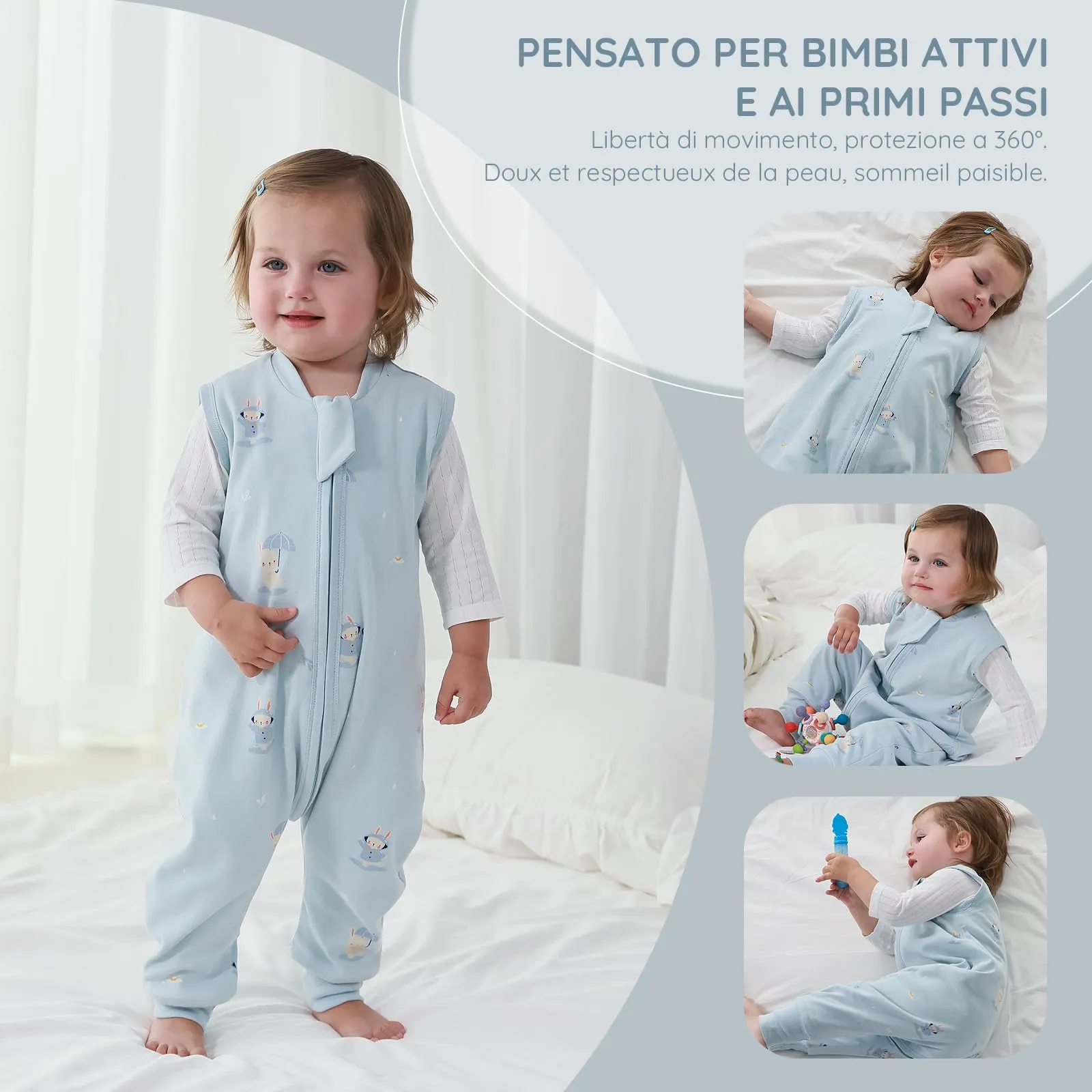 Mosebears Sacco Nanna 1 Tog per Bambini - Leggermente Imbottito Cotone Traspirante,primaverile e autunno(65cm(6-12 mesi)) - immagine 7