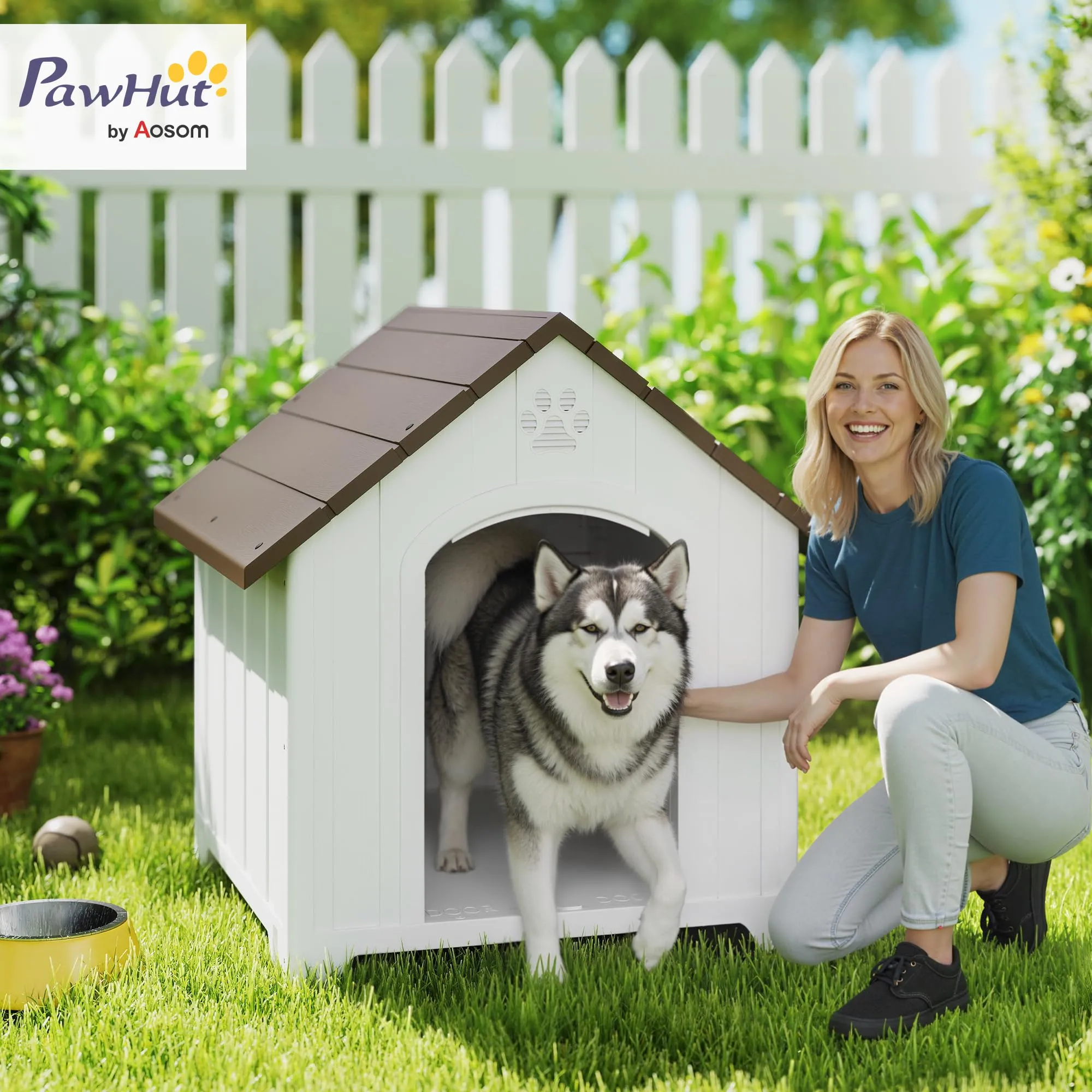 PawHut Cuccia per cani, impermeabile, 102 x 94 x 103 cm, marrone scuro - immagine 2