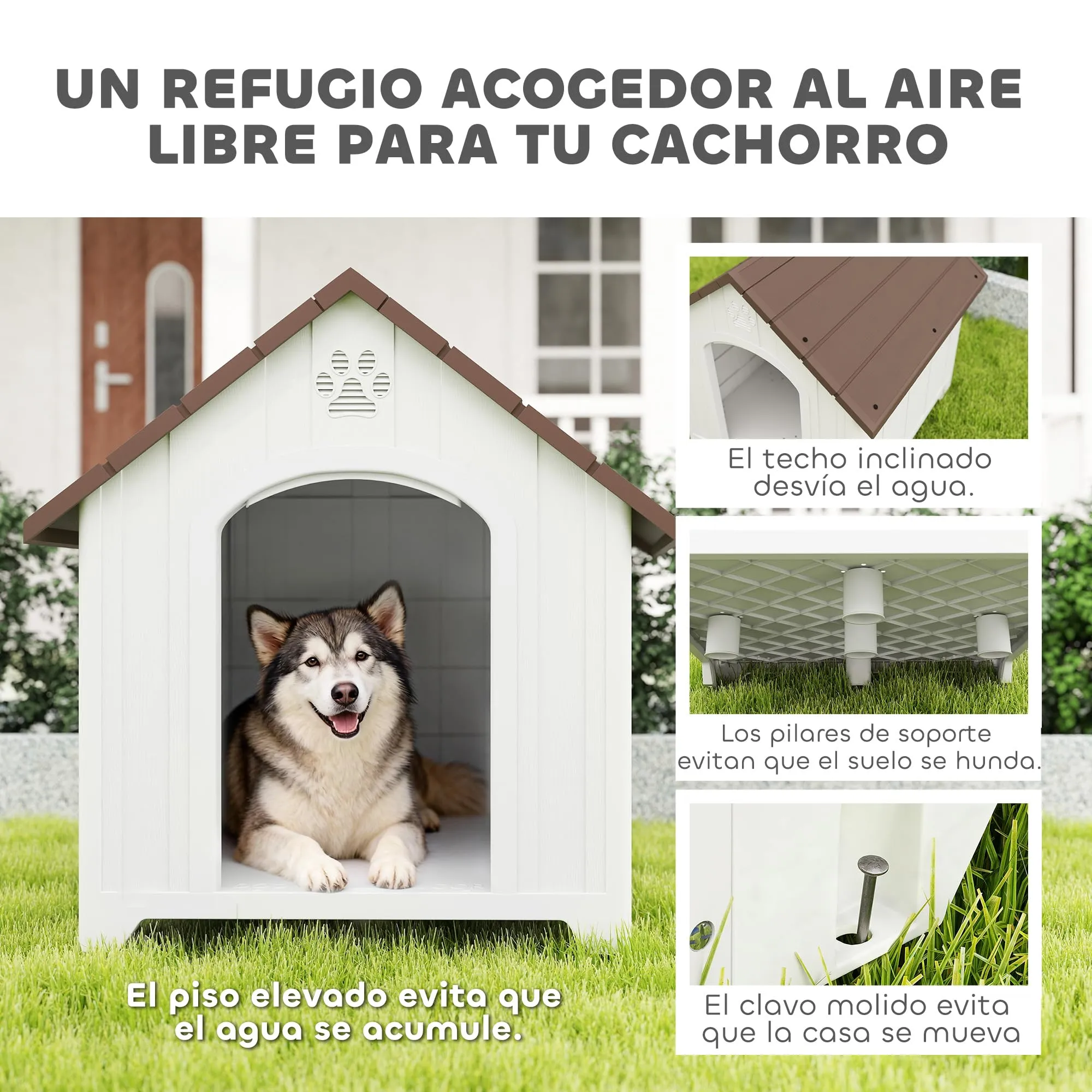 PawHut Cuccia per cani, impermeabile, 102 x 94 x 103 cm, marrone scuro - immagine 3