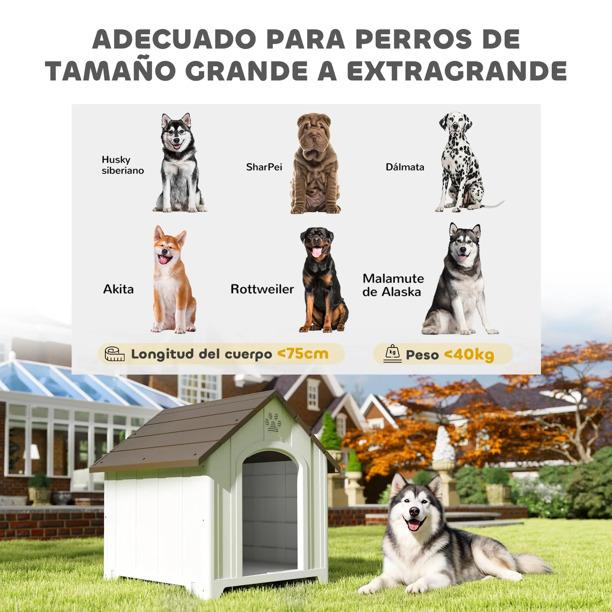 PawHut Cuccia per cani, impermeabile, 102 x 94 x 103 cm, marrone scuro - immagine 4