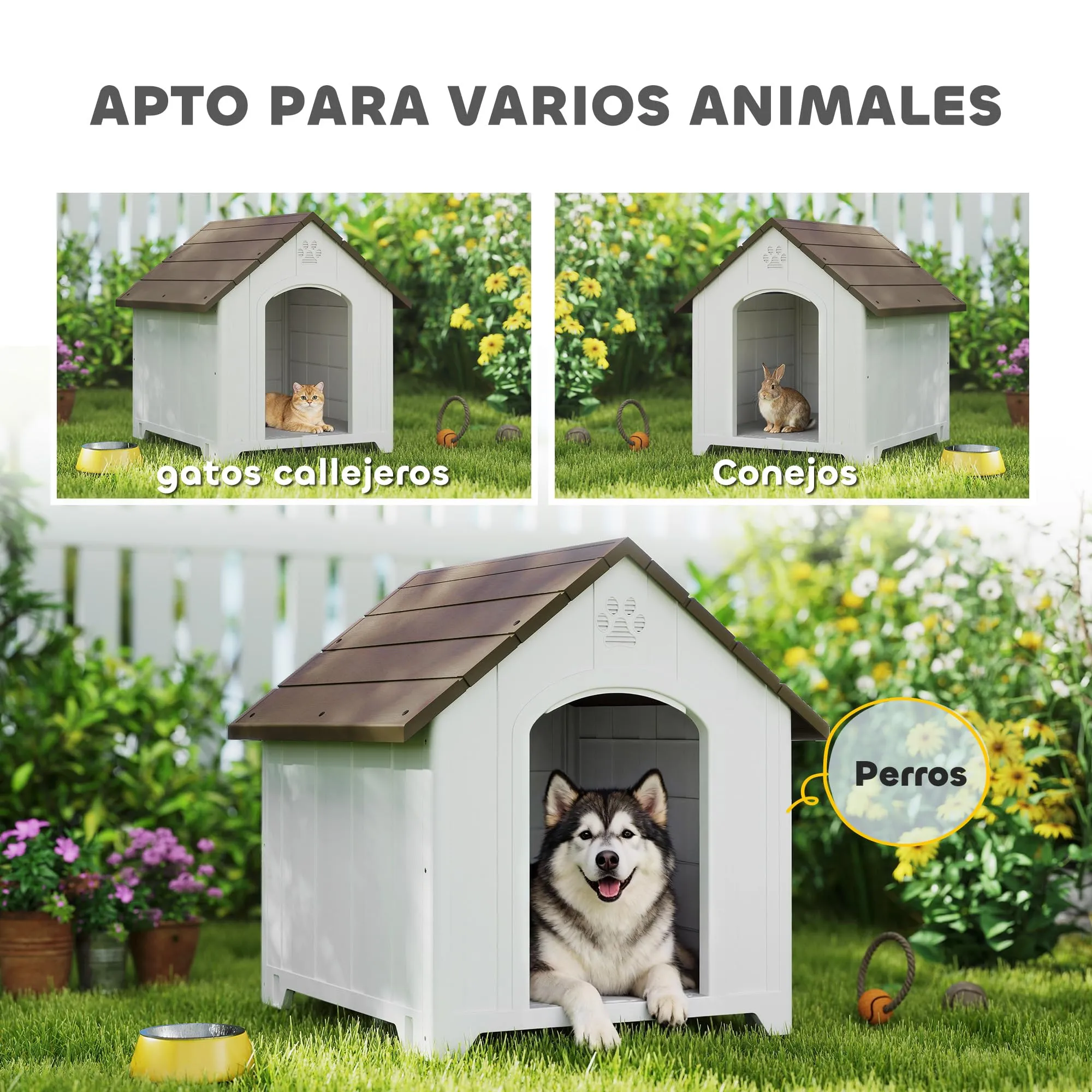 PawHut Cuccia per cani, impermeabile, 102 x 94 x 103 cm, marrone scuro - immagine 7