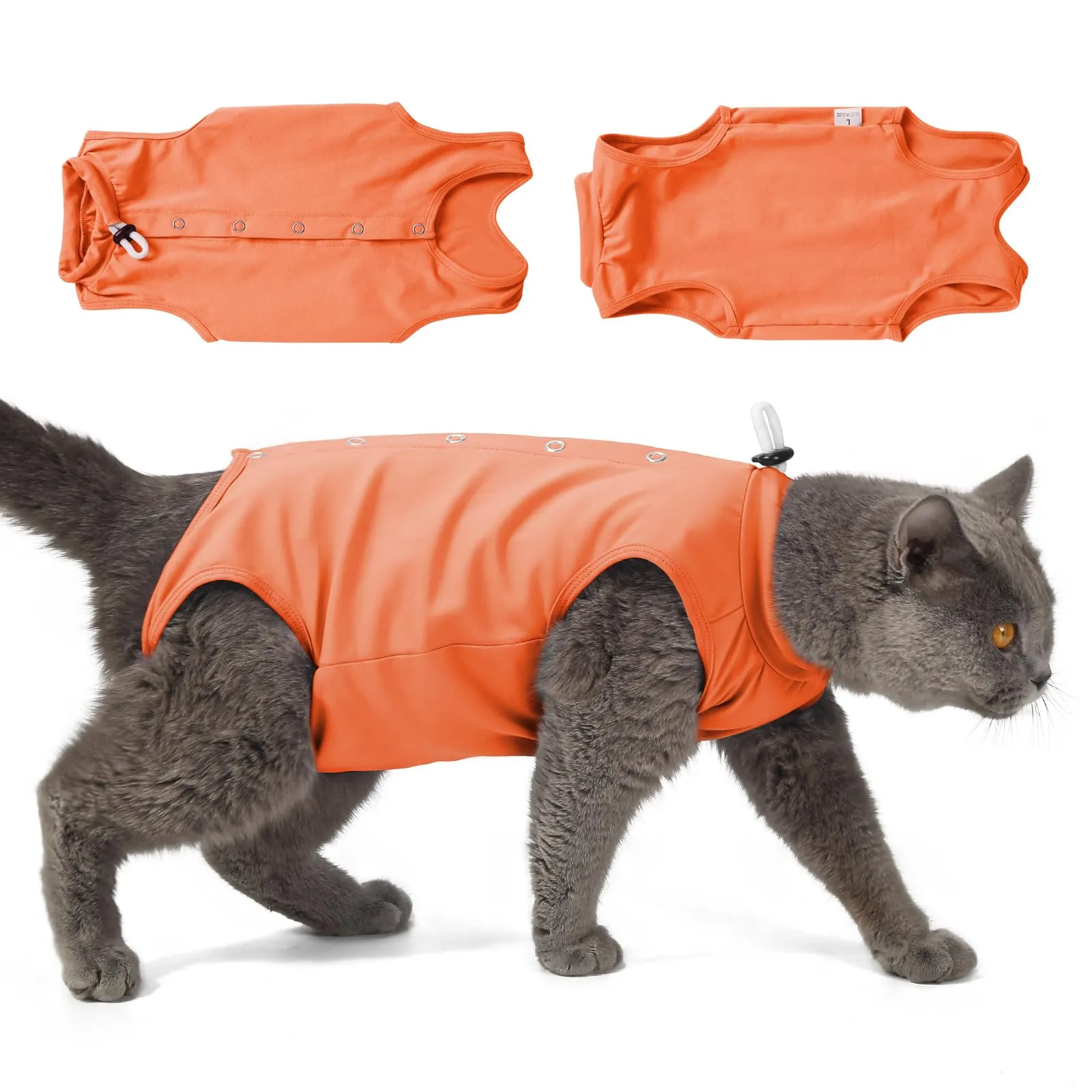 Poiinvc Body Gatto Post Operatorio Tuta Recupero Chirurgico Anti-Leccare Alternative al Collare Elisabettiano Vestito Post Sterilizzazione per Ferite Addominali (Arancione, L) - immagine 1