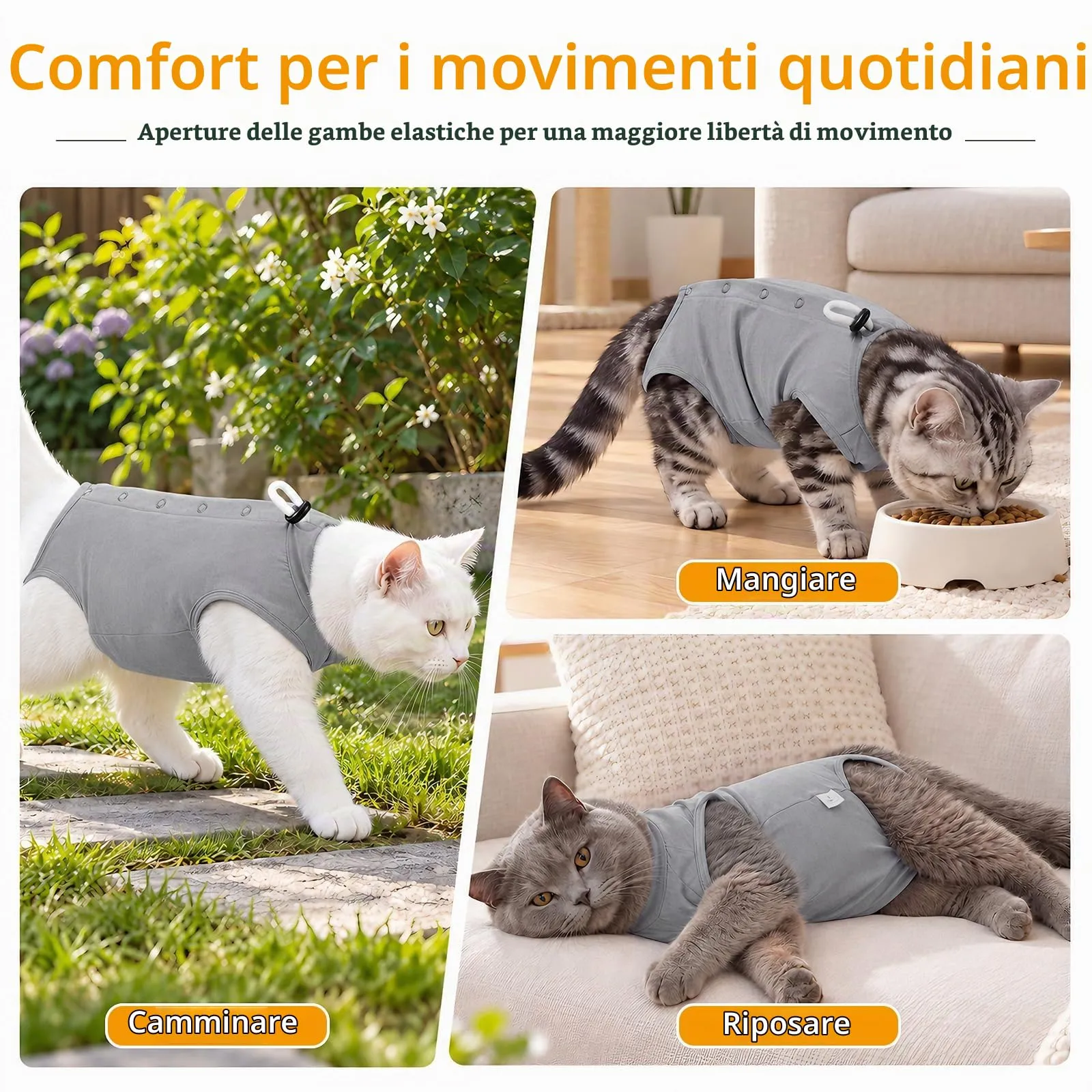 Poiinvc Body Gatto Post Operatorio Tuta Recupero Chirurgico Anti-Leccare Alternative al Collare Elisabettiano Vestito Post Sterilizzazione per Ferite Addominali (Arancione, L) - immagine 5
