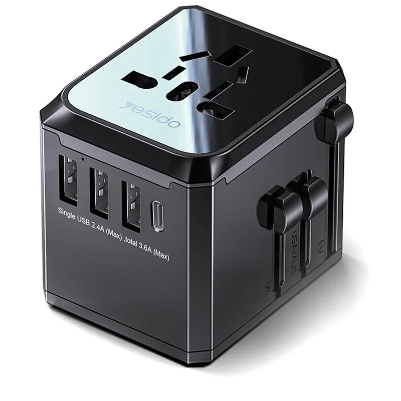 Caricabatterie da rete Yesido MC10 Travel, 12W, 2.4A, 1 x USB-C - 3 x USB-A, Nero - immagine 1