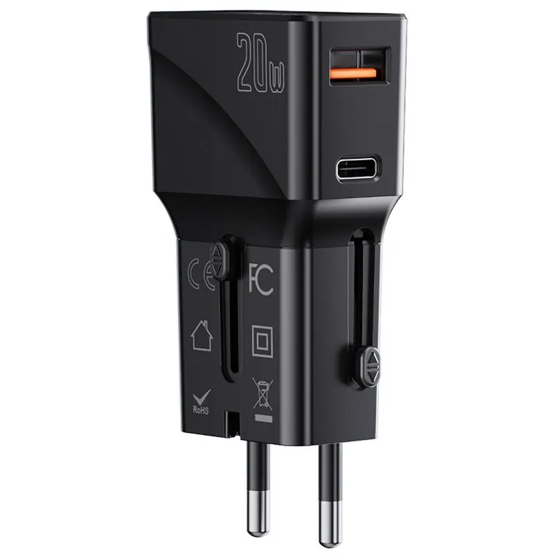 Caricabatterie di rete Yesido MC17 Travel, 20W, 3A, 1 x USB-A - 1 x USB-C, nero - immagine 1