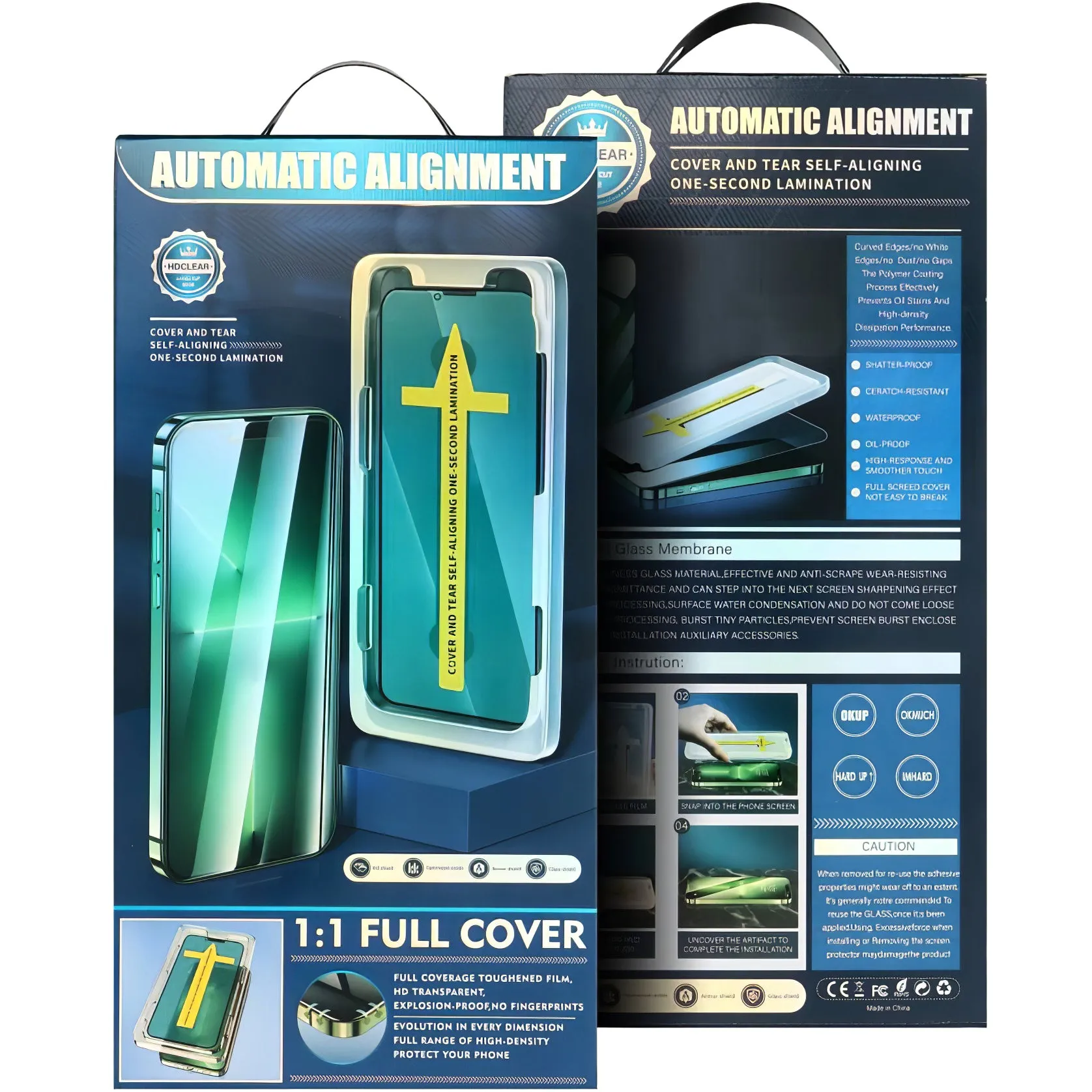 Proteggi schermo OEM ad allineamento automatico per Apple iPhone 16, vetro protetto, colla completa, 5D, nero - immagine 1