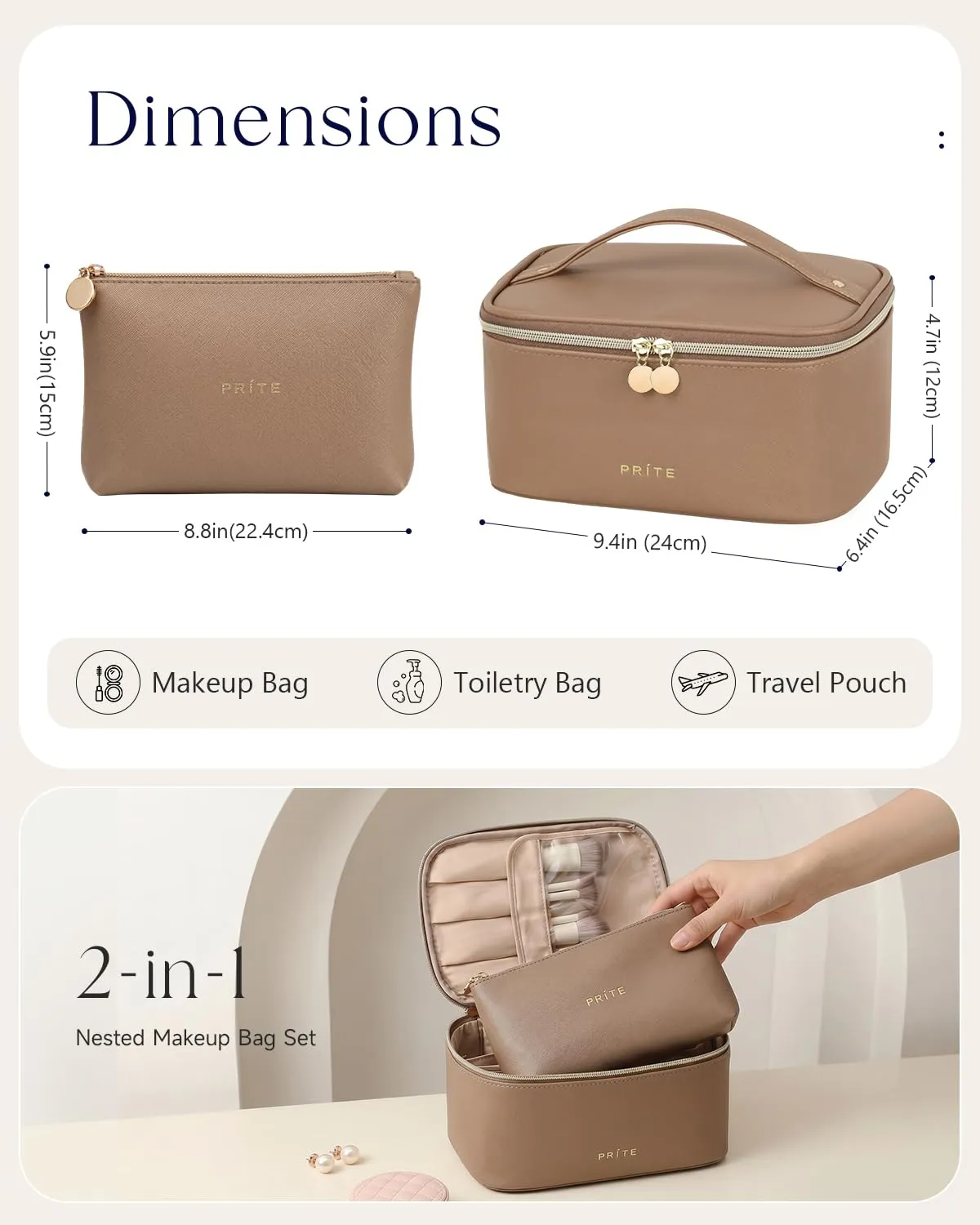 Prite Borsa Trucco Da Viaggio Femminile Con Scomparto Portapennelli - immagine 2