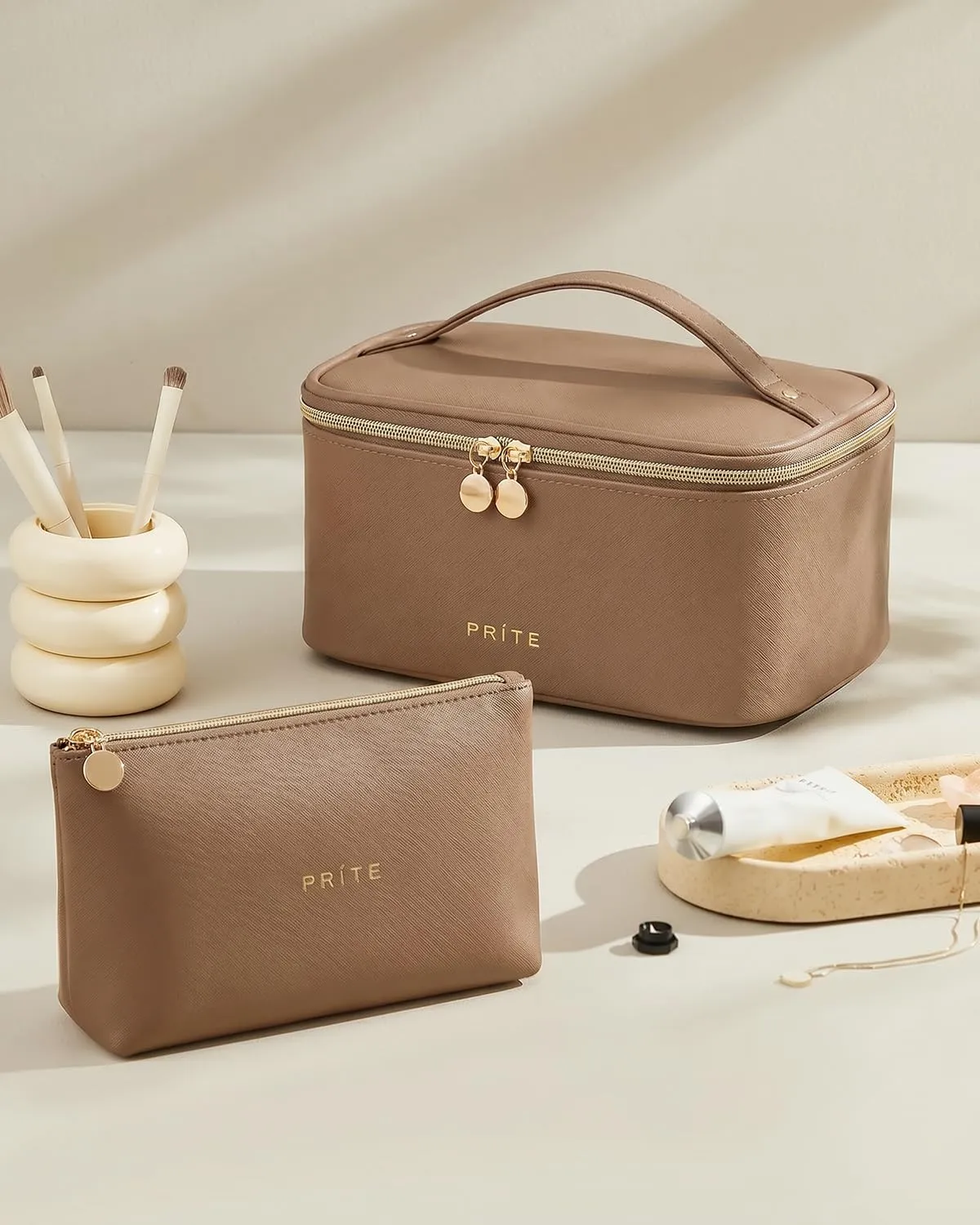 Prite Borsa Trucco Da Viaggio Femminile Con Scomparto Portapennelli - immagine 4