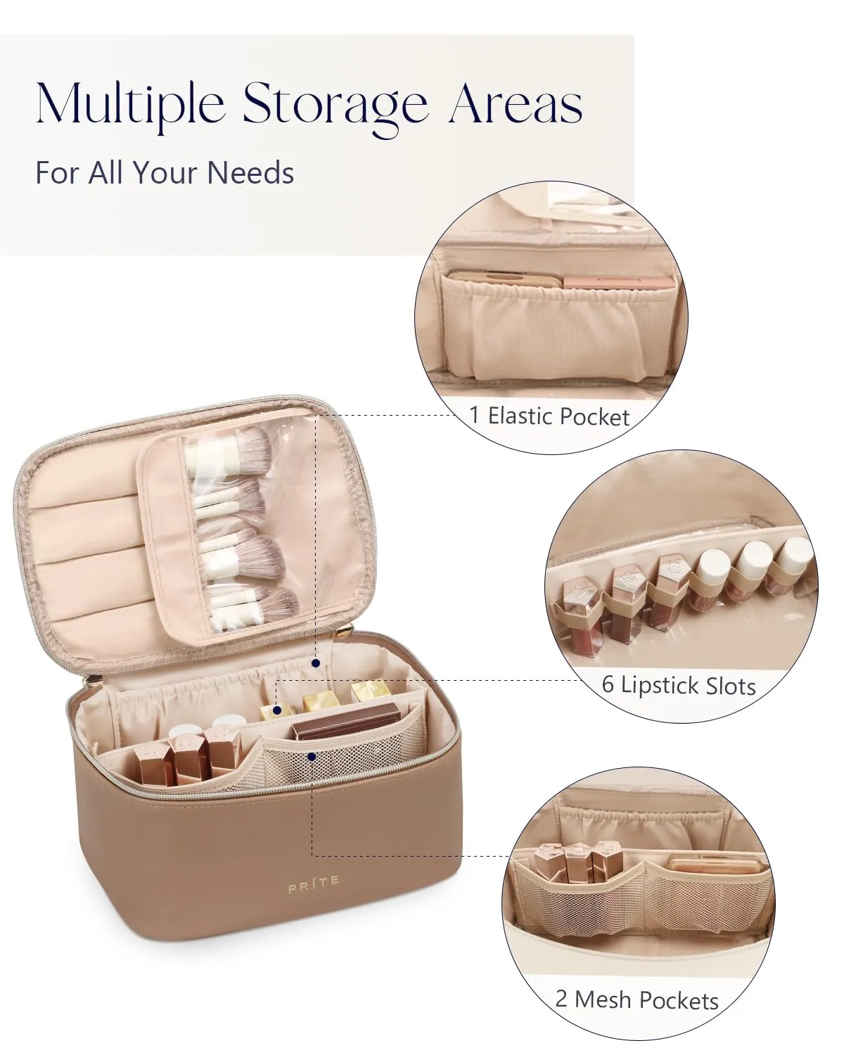 Prite Borsa Trucco Da Viaggio Femminile Con Scomparto Portapennelli - immagine 5