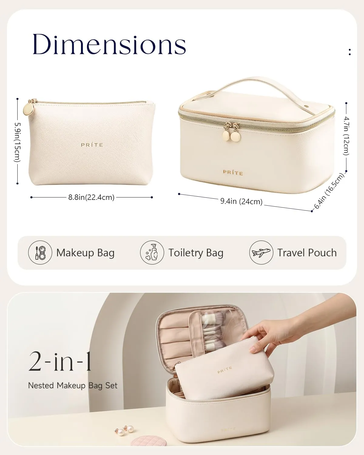 Prite Borsa Trucco Da Viaggio Femminile Con Scomparto Portapennelli - immagine 2