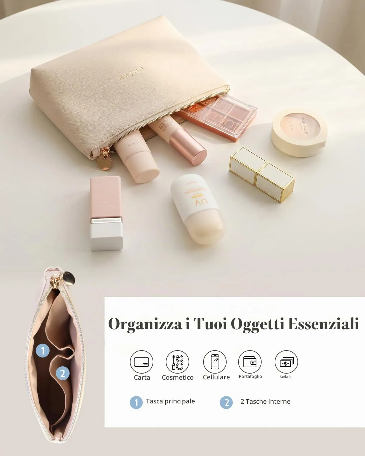 Prite Borsa Trucco Da Viaggio Femminile Con Scomparto Portapennelli - immagine 3