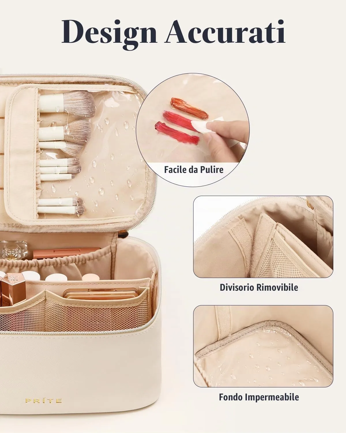 Prite Borsa Trucco Da Viaggio Femminile Con Scomparto Portapennelli - immagine 6