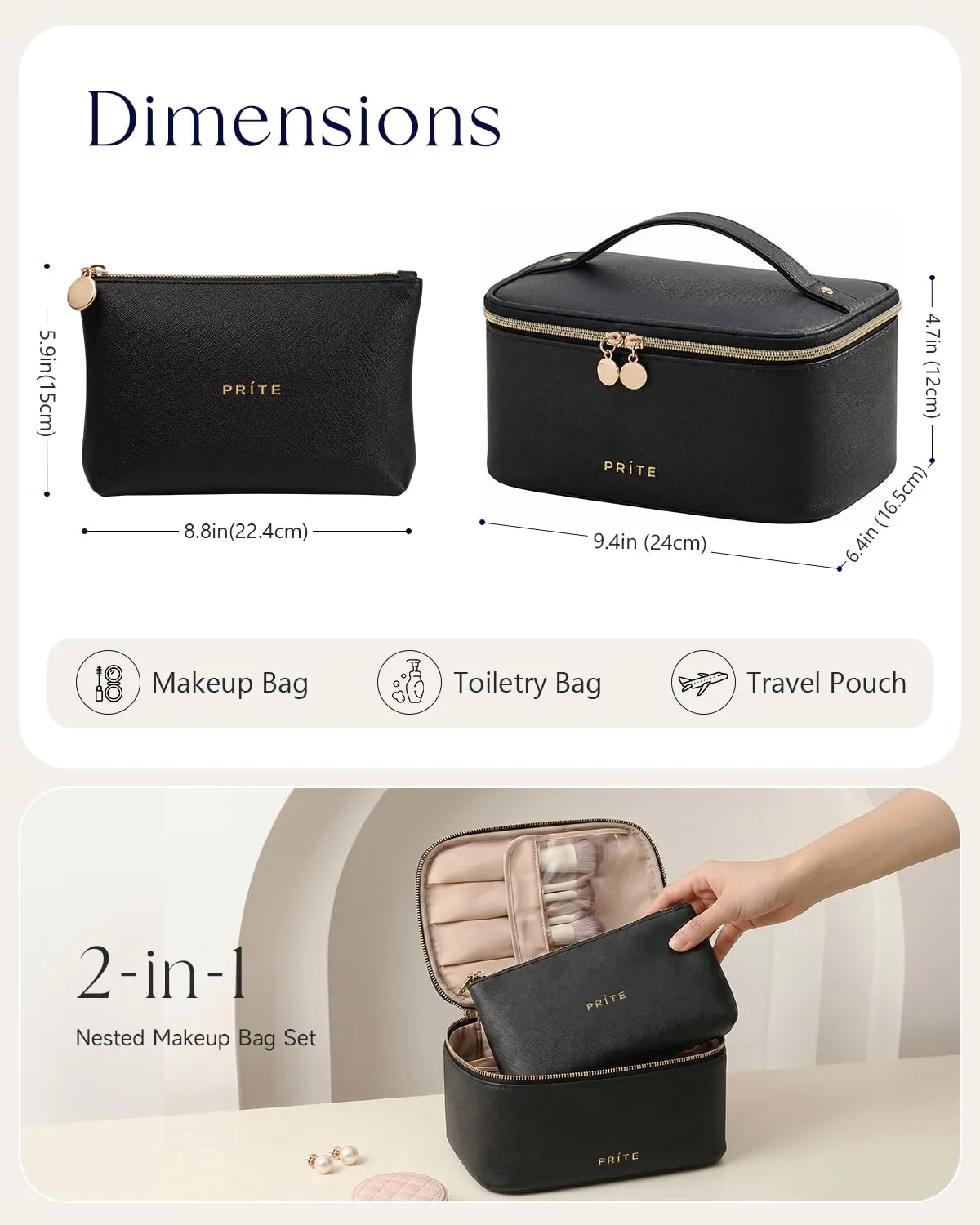Prite Borsa Trucco Da Viaggio Femminile Con Scomparto Portapennelli - immagine 2