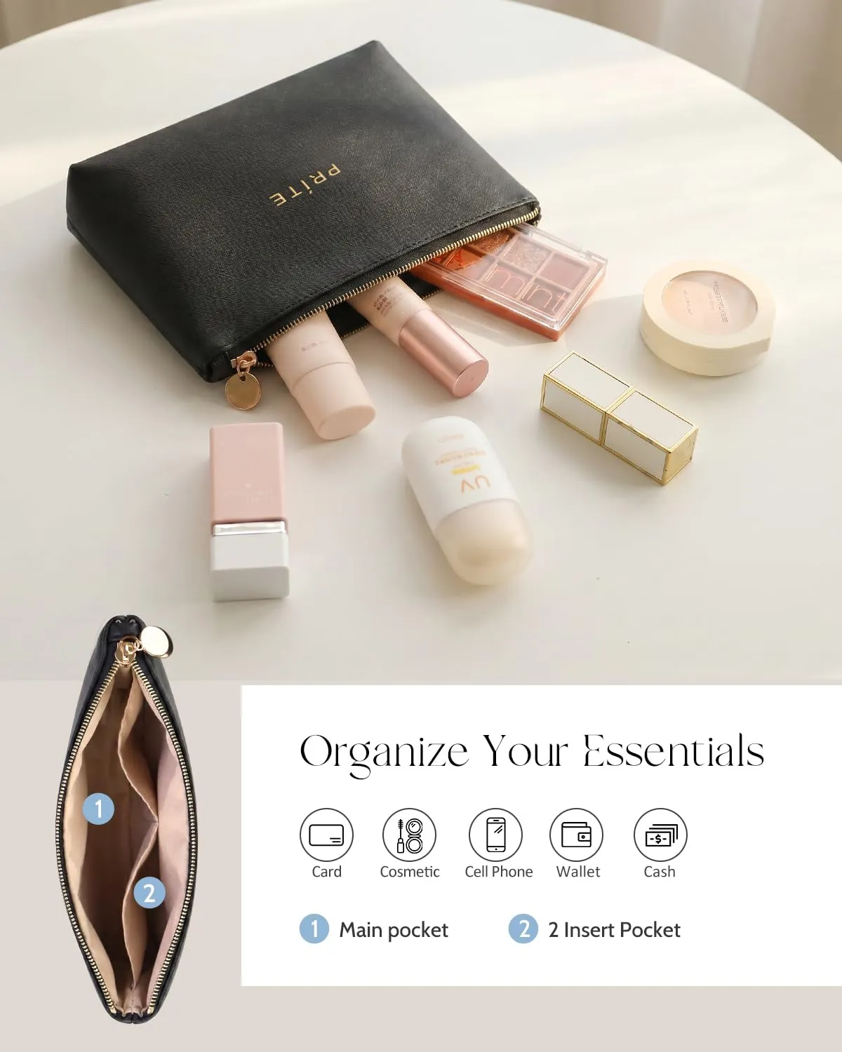 Prite Borsa Trucco Da Viaggio Femminile Con Scomparto Portapennelli - immagine 3
