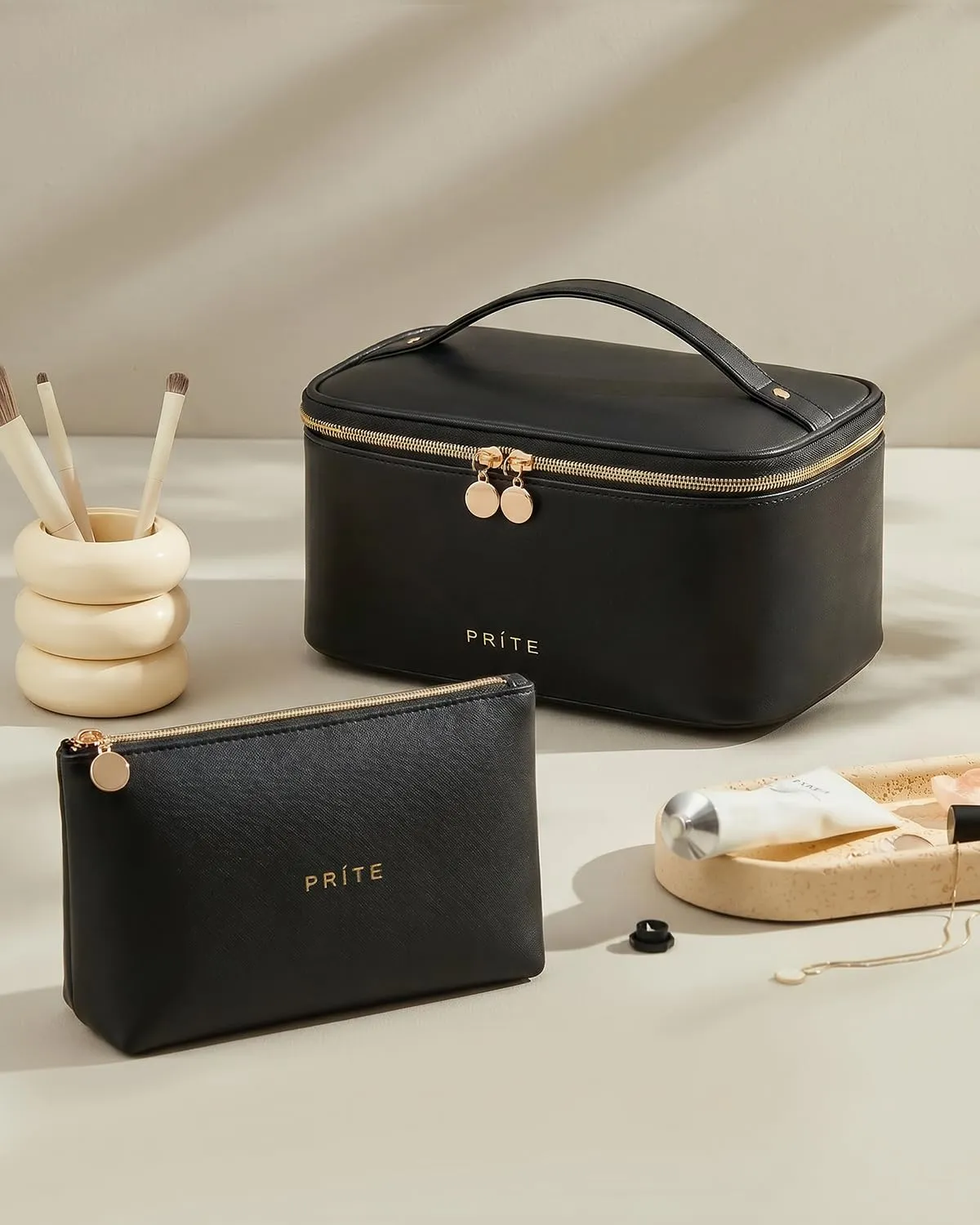 Prite Borsa Trucco Da Viaggio Femminile Con Scomparto Portapennelli - immagine 4