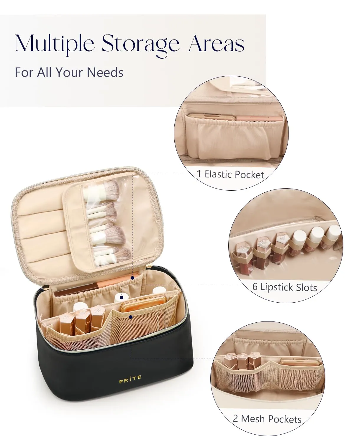 Prite Borsa Trucco Da Viaggio Femminile Con Scomparto Portapennelli - immagine 5