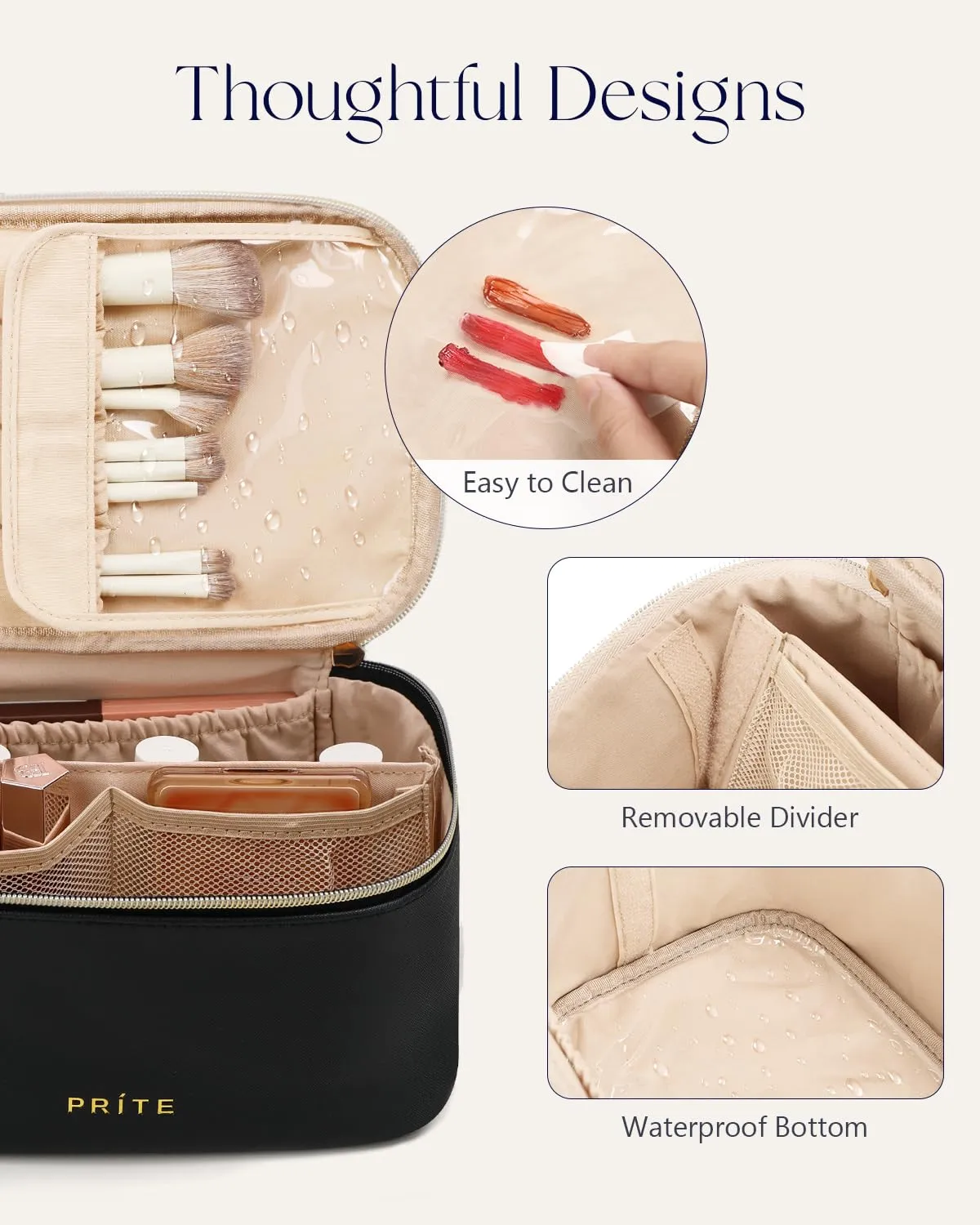 Prite Borsa Trucco Da Viaggio Femminile Con Scomparto Portapennelli - immagine 6