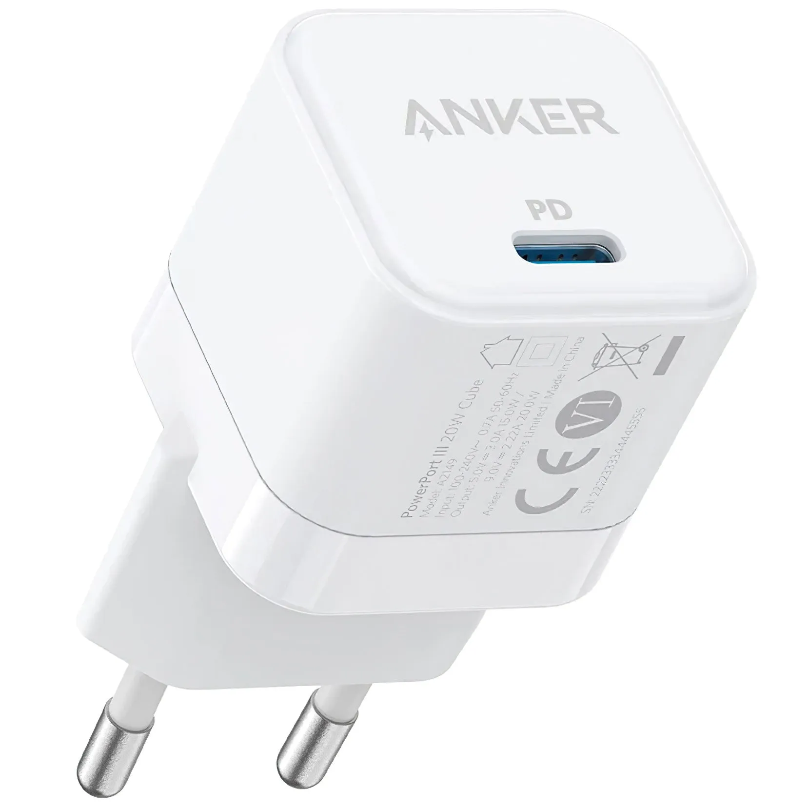 Caricabatterie di rete Anker PowerPort III Cube, 20W, 3A, 1 x USB-C, bianco A2149G21 - immagine 1