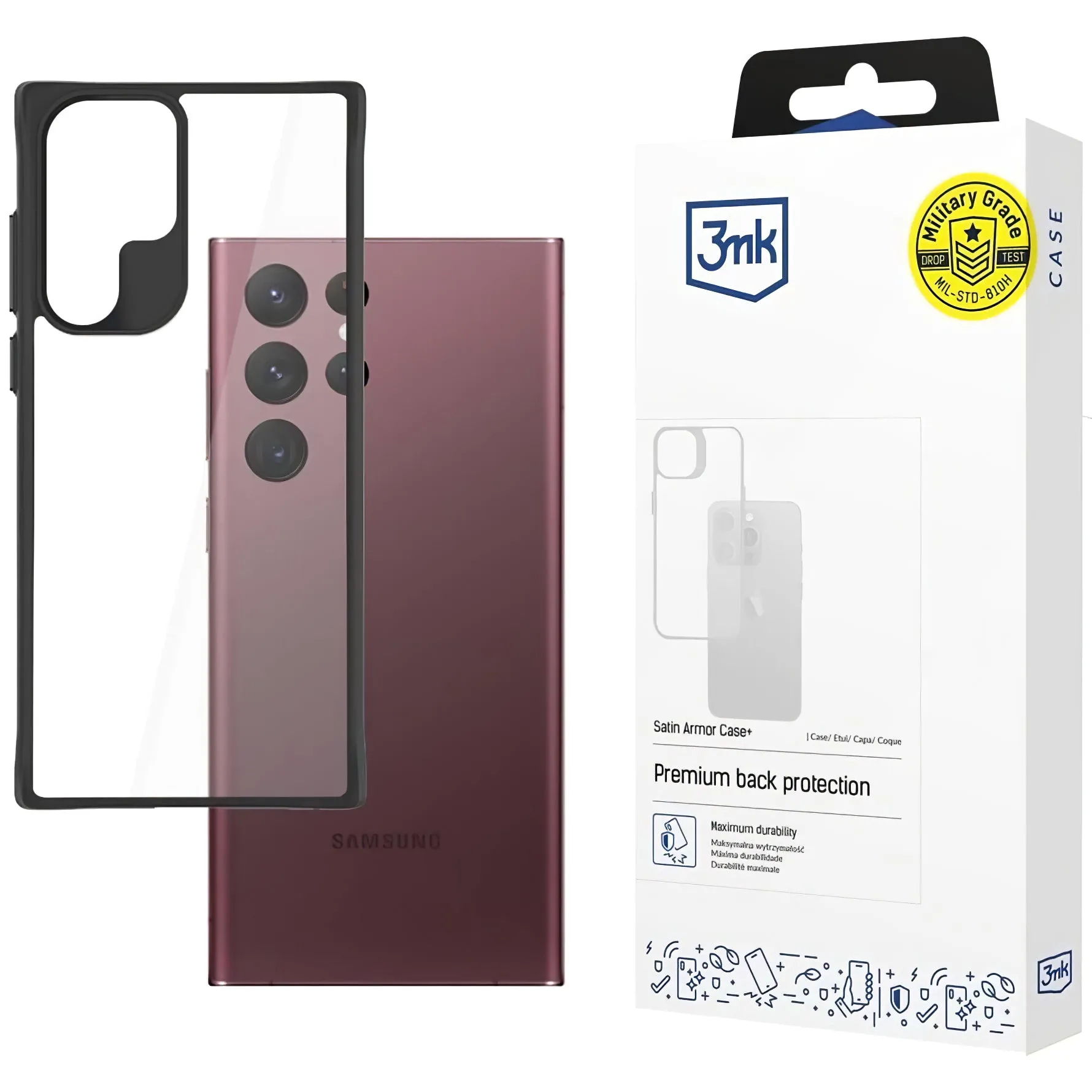 Custodia per Samsung Galaxy S22 Ultra 5G S908, 3MK, Satin Armor Case+, Trasparente - immagine 1
