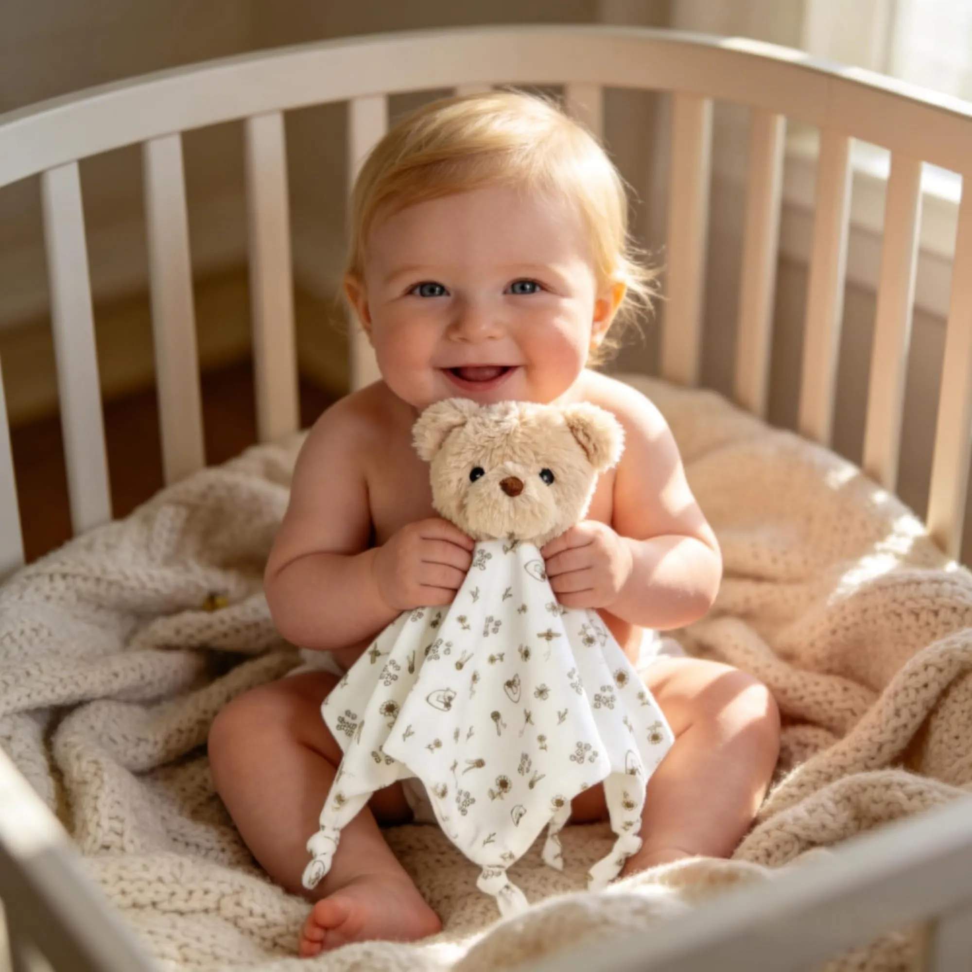 CREVENT Coperta di sicurezza in peluche accogliente per neonati, morbido pupazzo Lovey per bambine e bambini, coperta comfort, regalo di compleanno - Orso + Etichetta - immagine 2