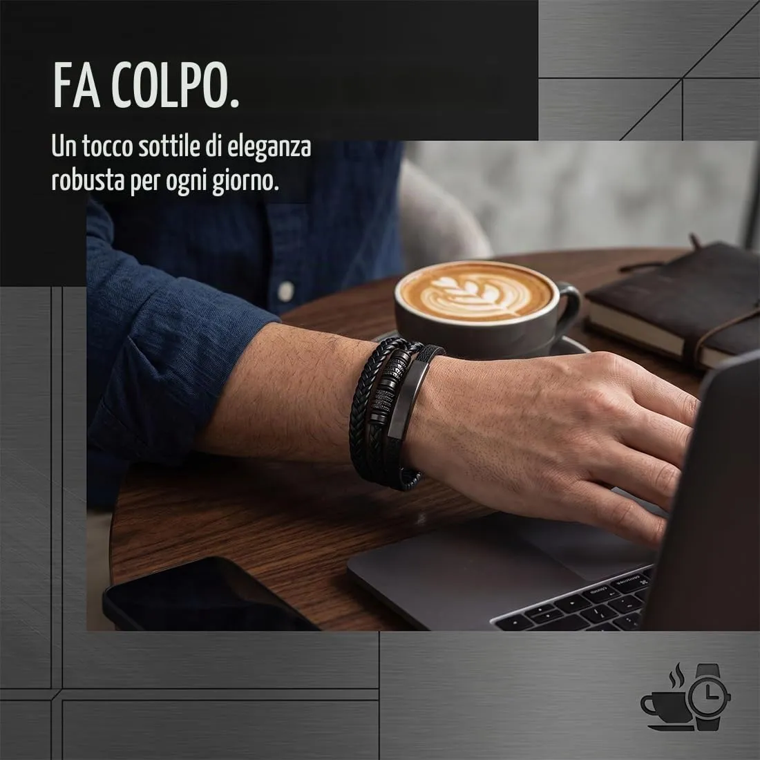 GWEOR Bracciale da Uomo - Bracciale in Pelle - Bracciale Rigido in Pelle Nero - Regalo per Uomo - Bracciale Largo Intrecciato in Pelle con Chiusura Magnetica - immagine 6