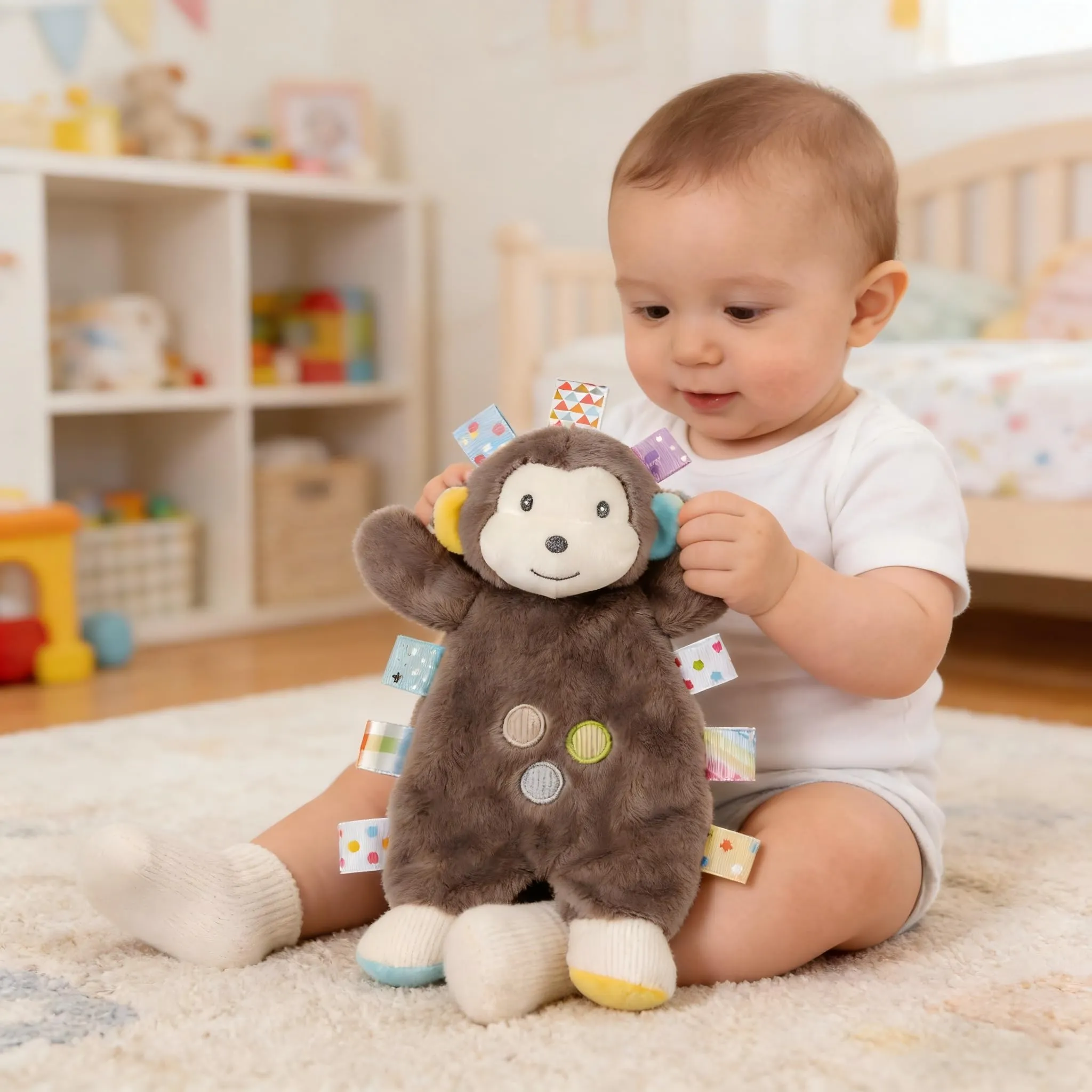 CREVENT Morbida coperta di sicurezza per bambini con testa di animale, morbida scimmia con braccia scoppiettanti, per ragazze e ragazzi, regalo di compleanno - immagine 3