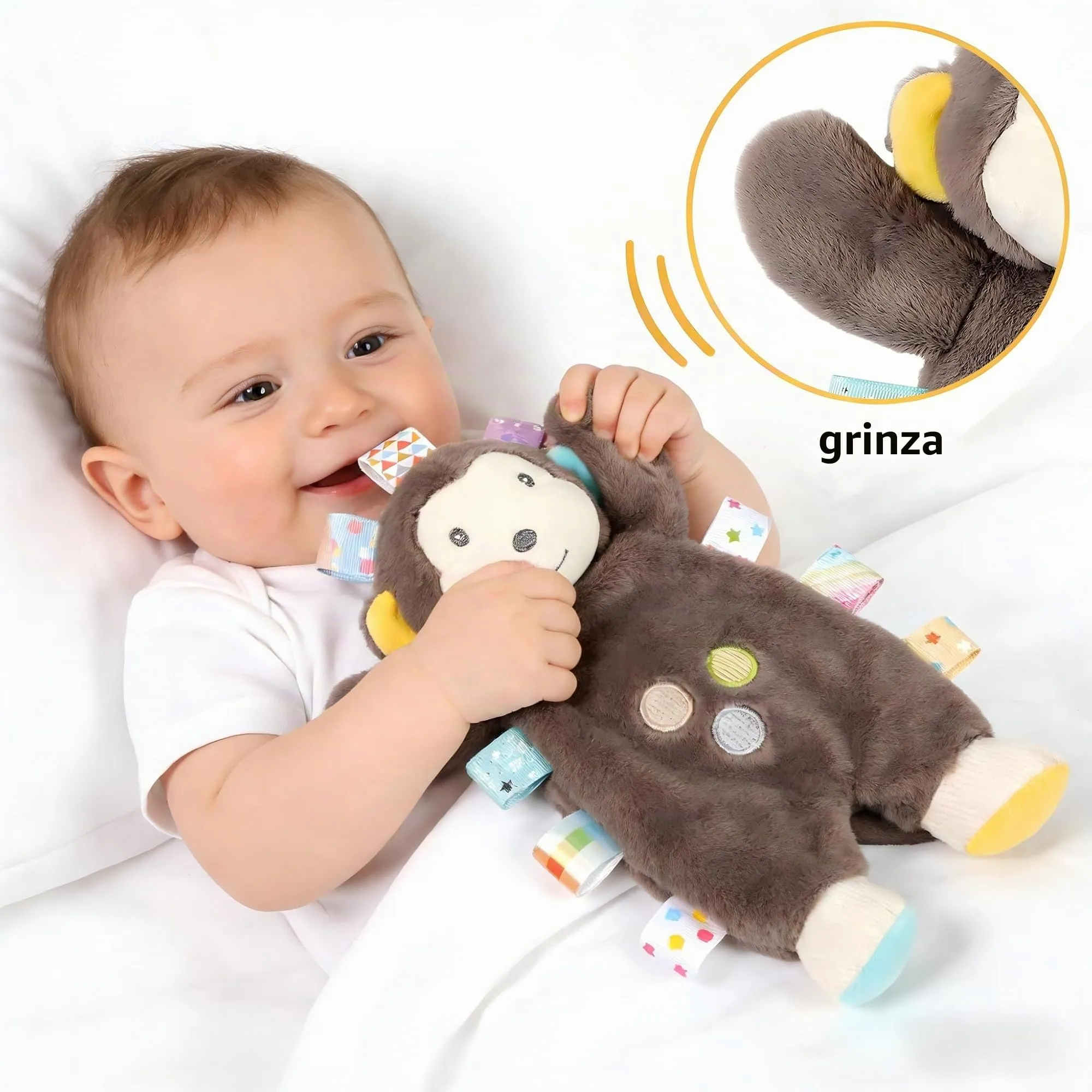 CREVENT Morbida coperta di sicurezza per bambini con testa di animale, morbida scimmia con braccia scoppiettanti, per ragazze e ragazzi, regalo di compleanno - immagine 4