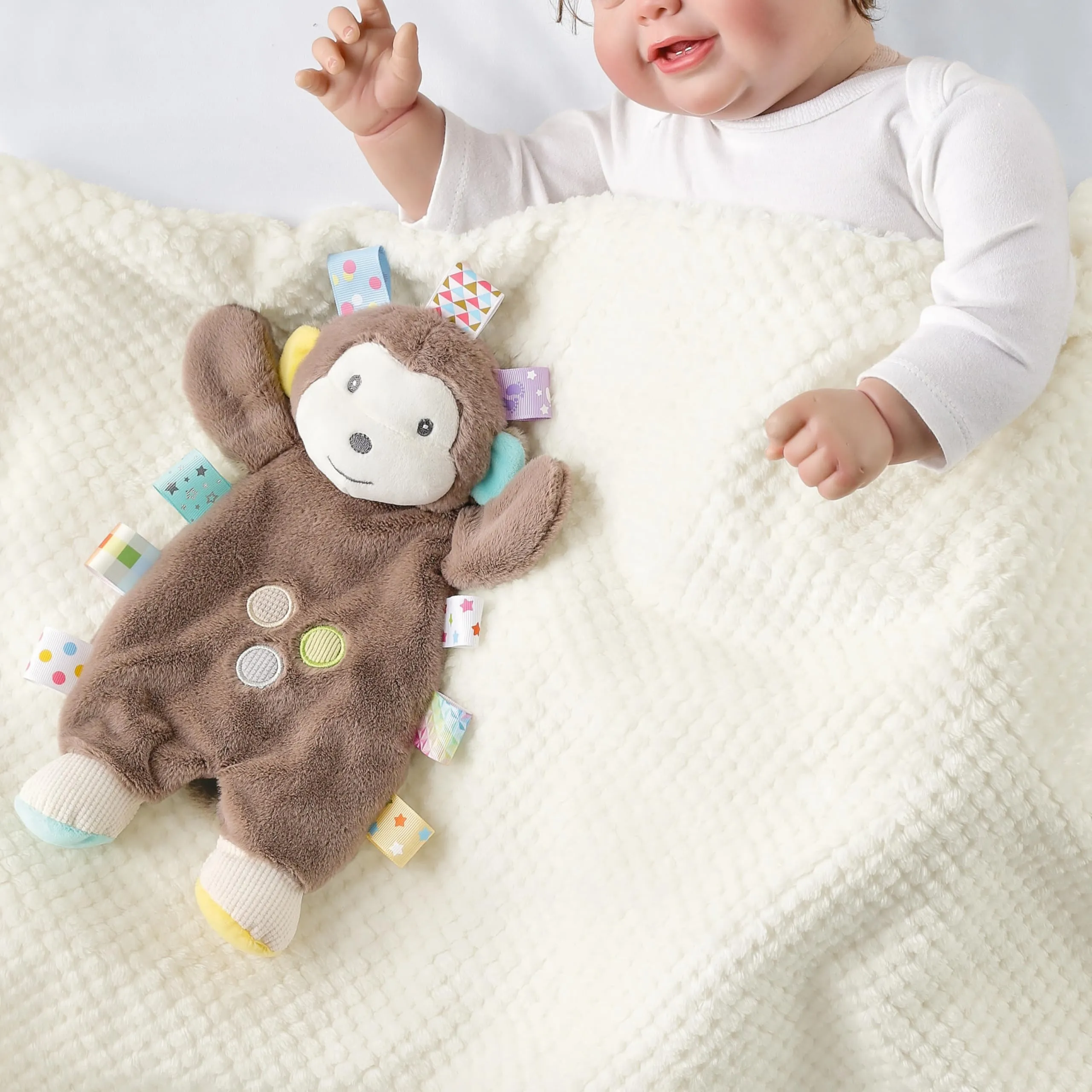 CREVENT Morbida coperta di sicurezza per bambini con testa di animale, morbida scimmia con braccia scoppiettanti, per ragazze e ragazzi, regalo di compleanno - immagine 5