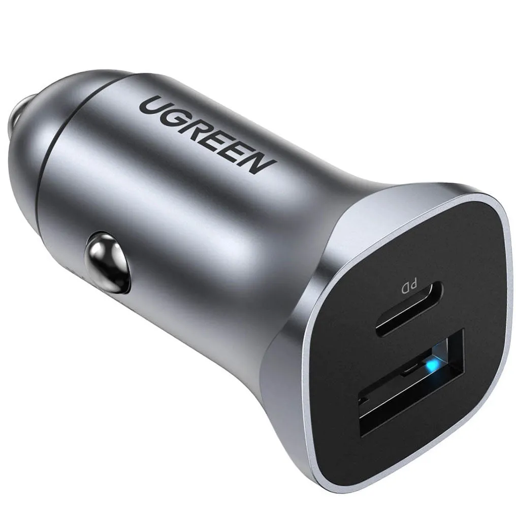 Caricabatterie da auto UGREEN CD130, 30W, 3A, 1 x USB-A - 1 x USB-C, Grigio - immagine 1