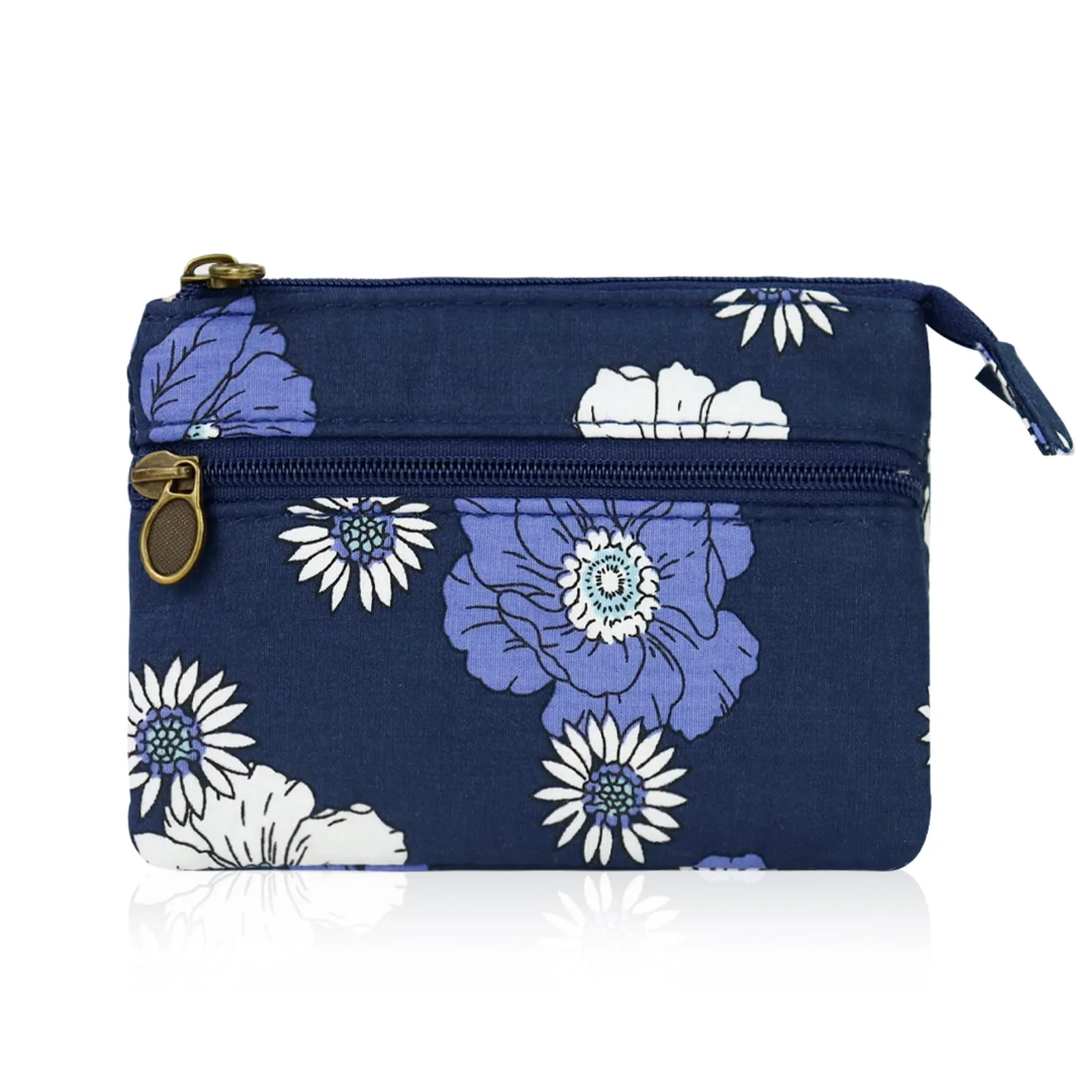 FuninCrea Confezione da 2 mini portamonete da donna con 2 tasche con cerniera, motivo floreale, portamonete da donna e ragazze, portamonete da donna in cotone per carte, spiccioli e monete - immagine 1