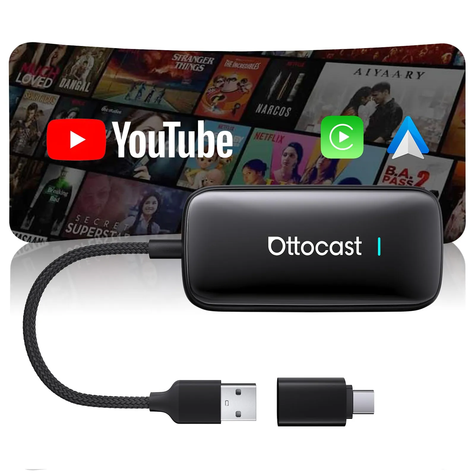 OTTOCAST Play2Video Ultra 2026 AI Box, Adattatore CarPlay Wireless e Android Auto, YouTube Prime Video Spotify, WiFi 6, 4GB+32GB, Plug & Play per Auto con CarPlay Cablato dal 2016 - immagine 1